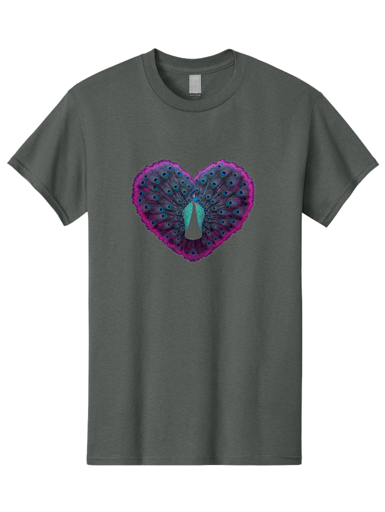 Peacock-Feathers-Heart Men'S Graphic Tee, 100% Cotton, Comfortable Casual Summer Wear, Machine Washable, Peacock Feathers, Heart Shape, Vibrant Colors, Blue Eyespots, Purple And Pink Hues, Symbolic Love, Plumage Display, Artistic Design, Bab123