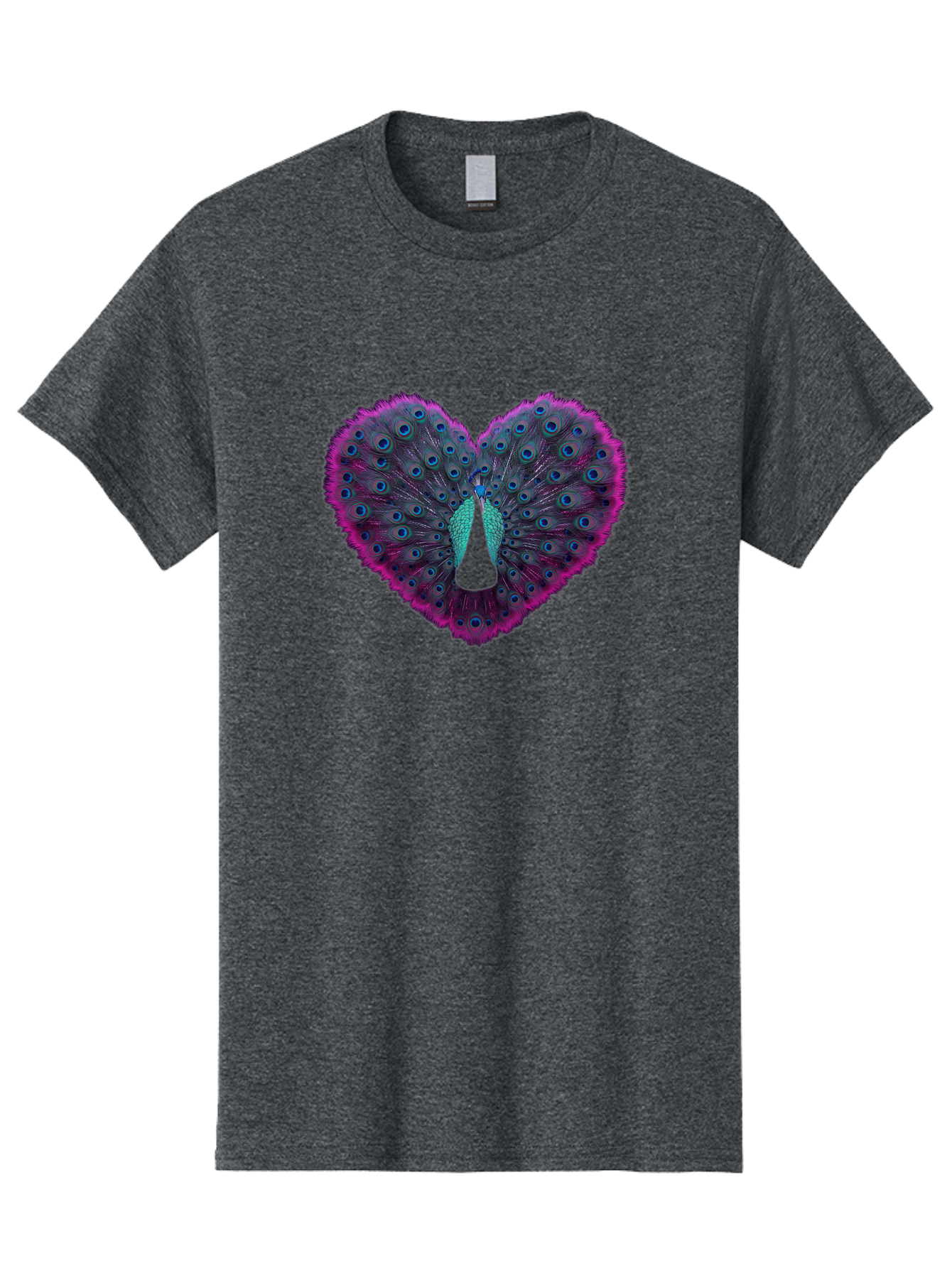 Peacock-Feathers-Heart Men'S Graphic Tee, 100% Cotton, Comfortable Casual Summer Wear, Machine Washable, Peacock Feathers, Heart Shape, Vibrant Colors, Blue Eyespots, Purple And Pink Hues, Symbolic Love, Plumage Display, Artistic Design, Bab123