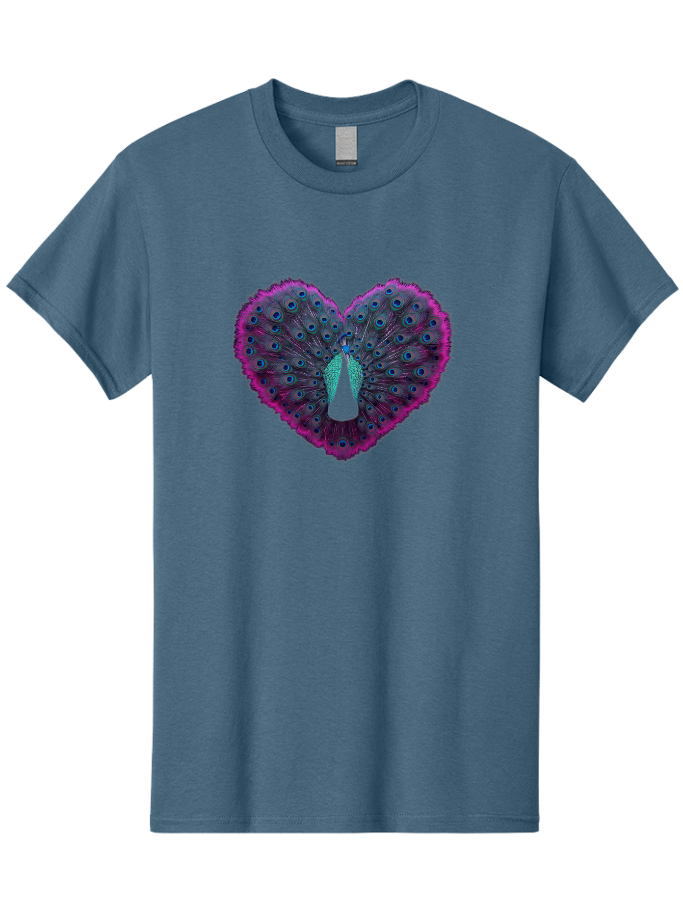 Peacock-Feathers-Heart Men'S Graphic Tee, 100% Cotton, Comfortable Casual Summer Wear, Machine Washable, Peacock Feathers, Heart Shape, Vibrant Colors, Blue Eyespots, Purple And Pink Hues, Symbolic Love, Plumage Display, Artistic Design, Bab123