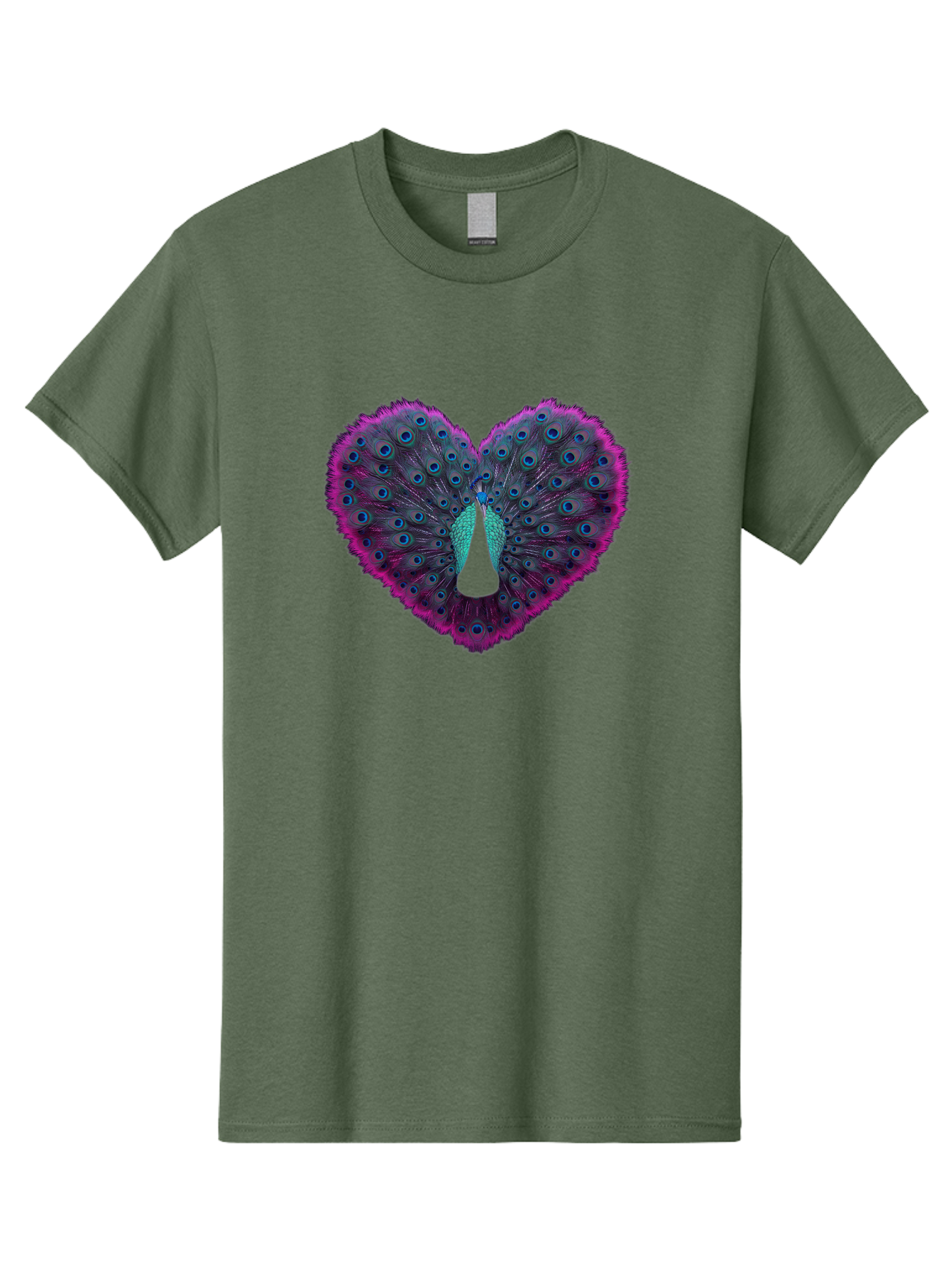 Peacock-Feathers-Heart Men'S Graphic Tee, 100% Cotton, Comfortable Casual Summer Wear, Machine Washable, Peacock Feathers, Heart Shape, Vibrant Colors, Blue Eyespots, Purple And Pink Hues, Symbolic Love, Plumage Display, Artistic Design, Bab123