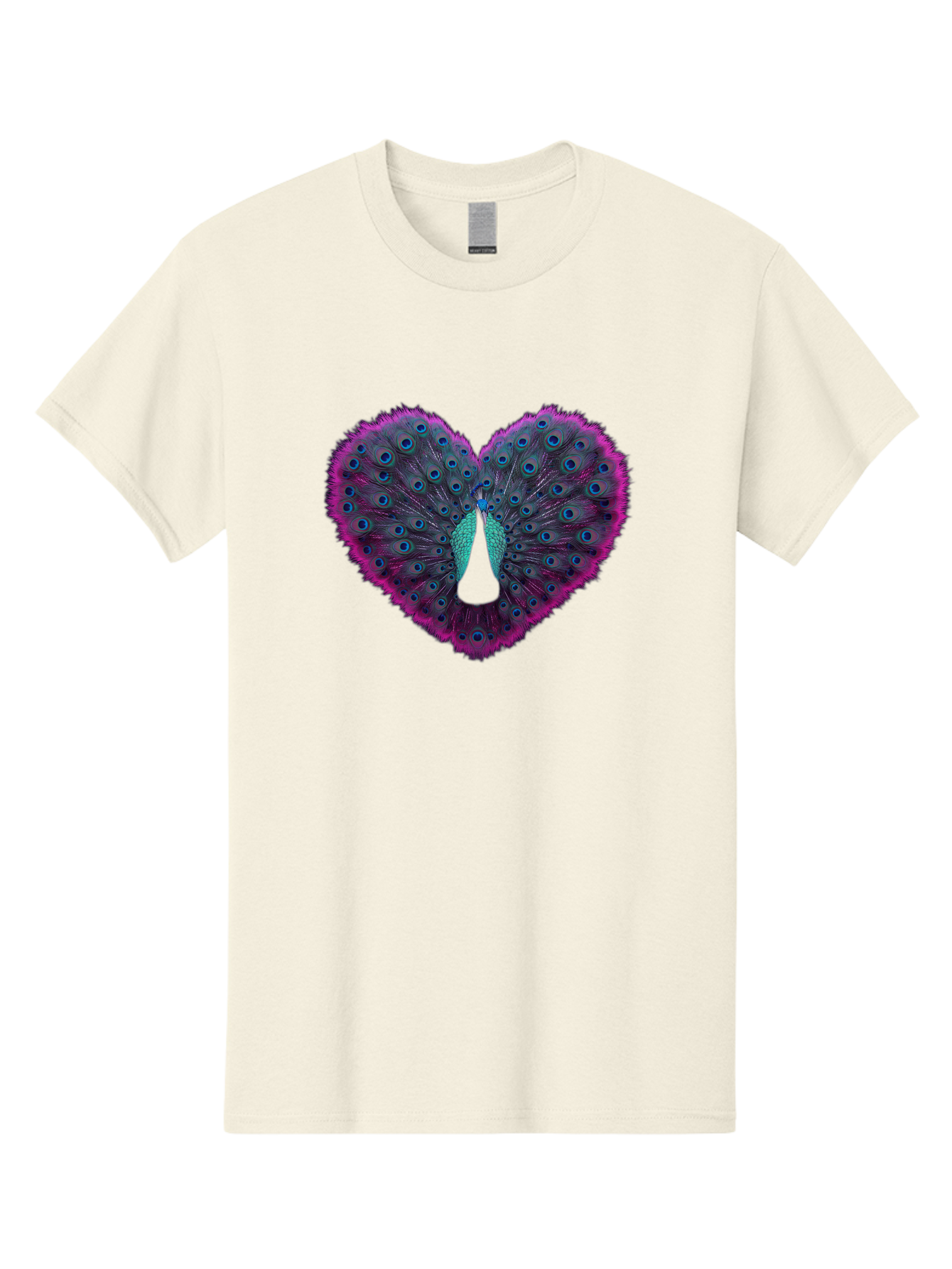 Peacock-Feathers-Heart Men'S Graphic Tee, 100% Cotton, Comfortable Casual Summer Wear, Machine Washable, Peacock Feathers, Heart Shape, Vibrant Colors, Blue Eyespots, Purple And Pink Hues, Symbolic Love, Plumage Display, Artistic Design, Bab123