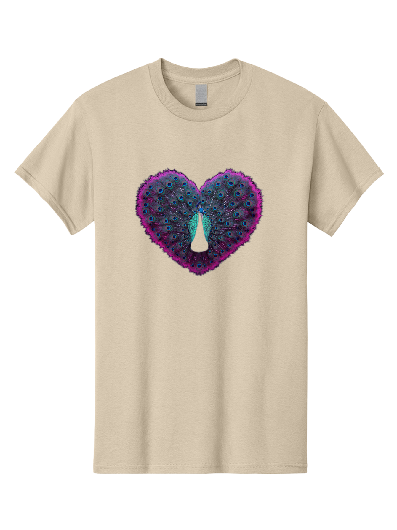 Peacock-Feathers-Heart Men'S Graphic Tee, 100% Cotton, Comfortable Casual Summer Wear, Machine Washable, Peacock Feathers, Heart Shape, Vibrant Colors, Blue Eyespots, Purple And Pink Hues, Symbolic Love, Plumage Display, Artistic Design, Bab123