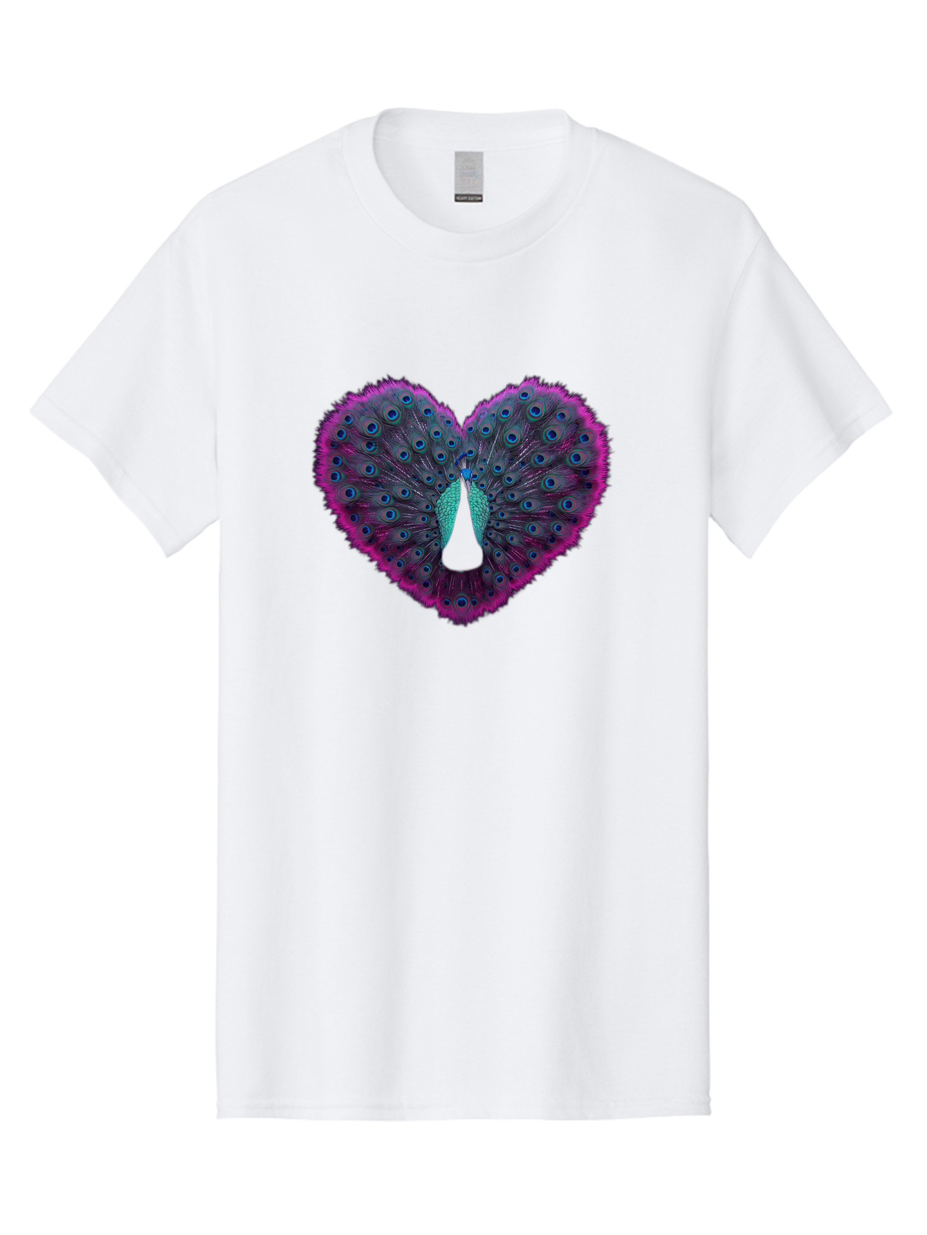 Peacock-Feathers-Heart Men'S Graphic Tee, 100% Cotton, Comfortable Casual Summer Wear, Machine Washable, Peacock Feathers, Heart Shape, Vibrant Colors, Blue Eyespots, Purple And Pink Hues, Symbolic Love, Plumage Display, Artistic Design, Bab123