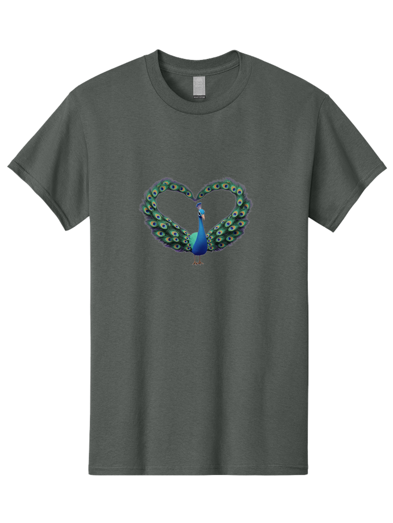 Peacock-Heart-1 Men'S Graphic Tee, 100% Cotton, Comfortable Casual Summer Wear, Machine Washable, Peacock Forming Heart Shape, Vibrant Blue And Green Colors, Symbolic Love Representation, Bird With Spread Feathers, Peacock'S Majestic Plumage, Bab125
