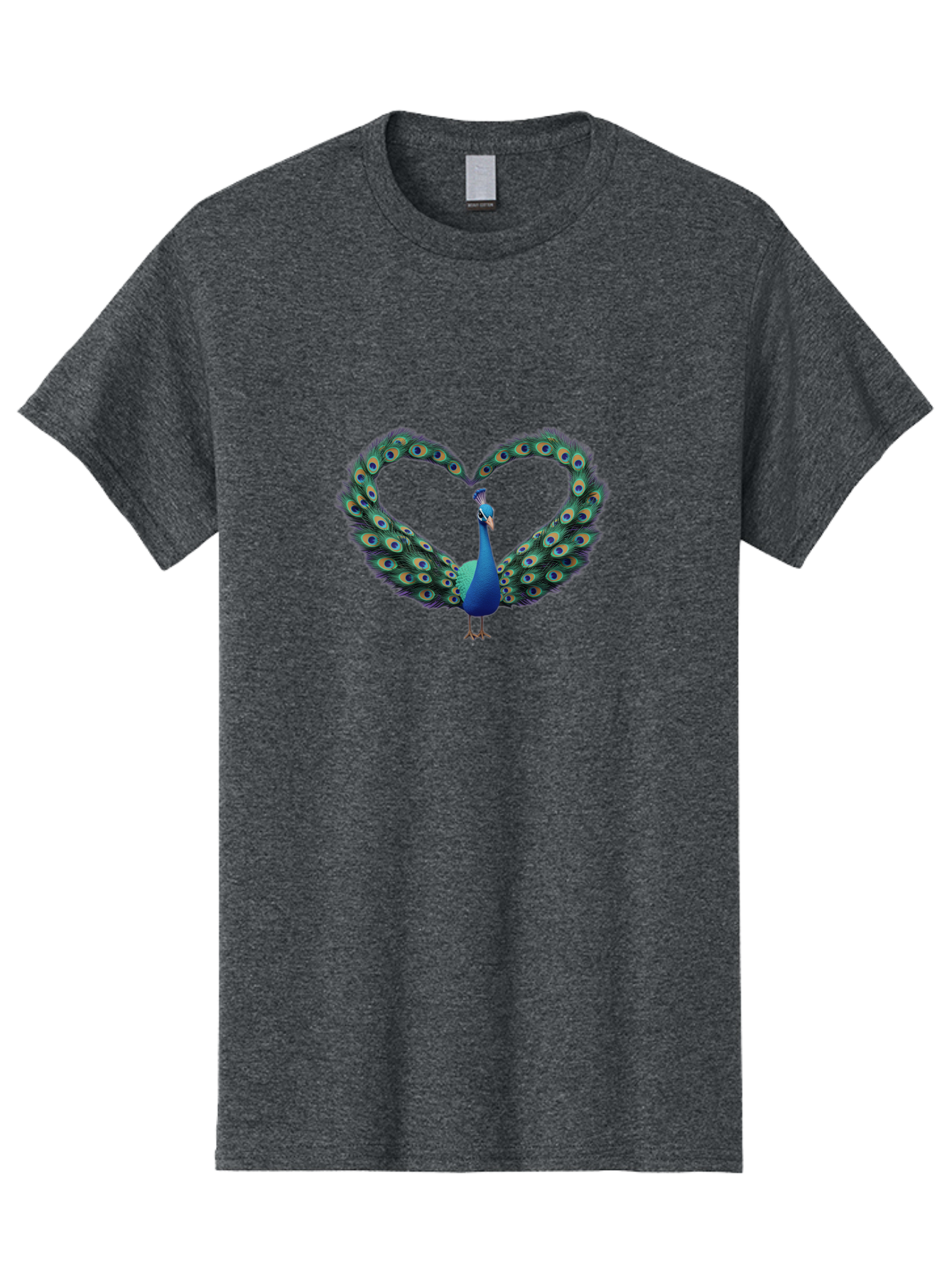 Peacock-Heart-1 Men'S Graphic Tee, 100% Cotton, Comfortable Casual Summer Wear, Machine Washable, Peacock Forming Heart Shape, Vibrant Blue And Green Colors, Symbolic Love Representation, Bird With Spread Feathers, Peacock'S Majestic Plumage, Bab125