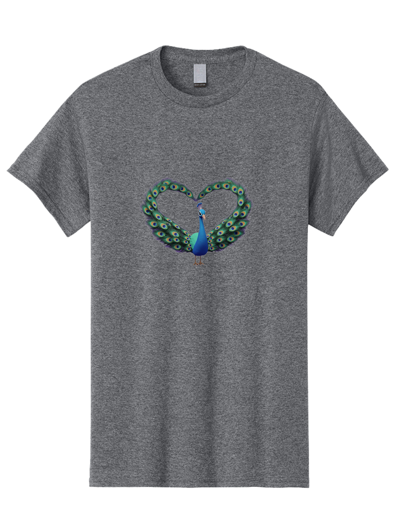 Peacock-Heart-1 Men'S Graphic Tee, 100% Cotton, Comfortable Casual Summer Wear, Machine Washable, Peacock Forming Heart Shape, Vibrant Blue And Green Colors, Symbolic Love Representation, Bird With Spread Feathers, Peacock'S Majestic Plumage, Bab125