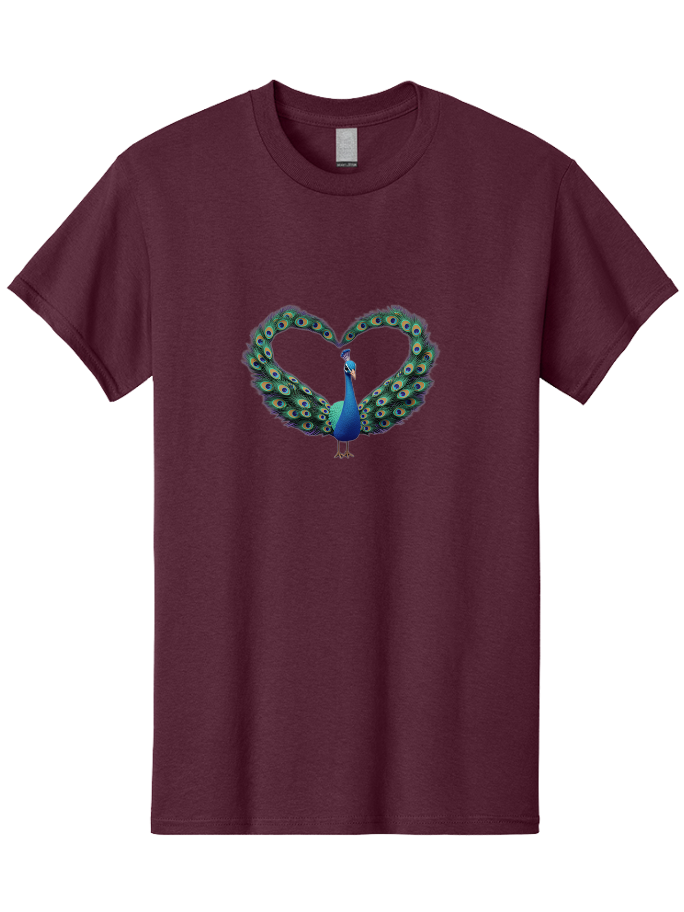 Peacock-Heart-1 Men'S Graphic Tee, 100% Cotton, Comfortable Casual Summer Wear, Machine Washable, Peacock Forming Heart Shape, Vibrant Blue And Green Colors, Symbolic Love Representation, Bird With Spread Feathers, Peacock'S Majestic Plumage, Bab125