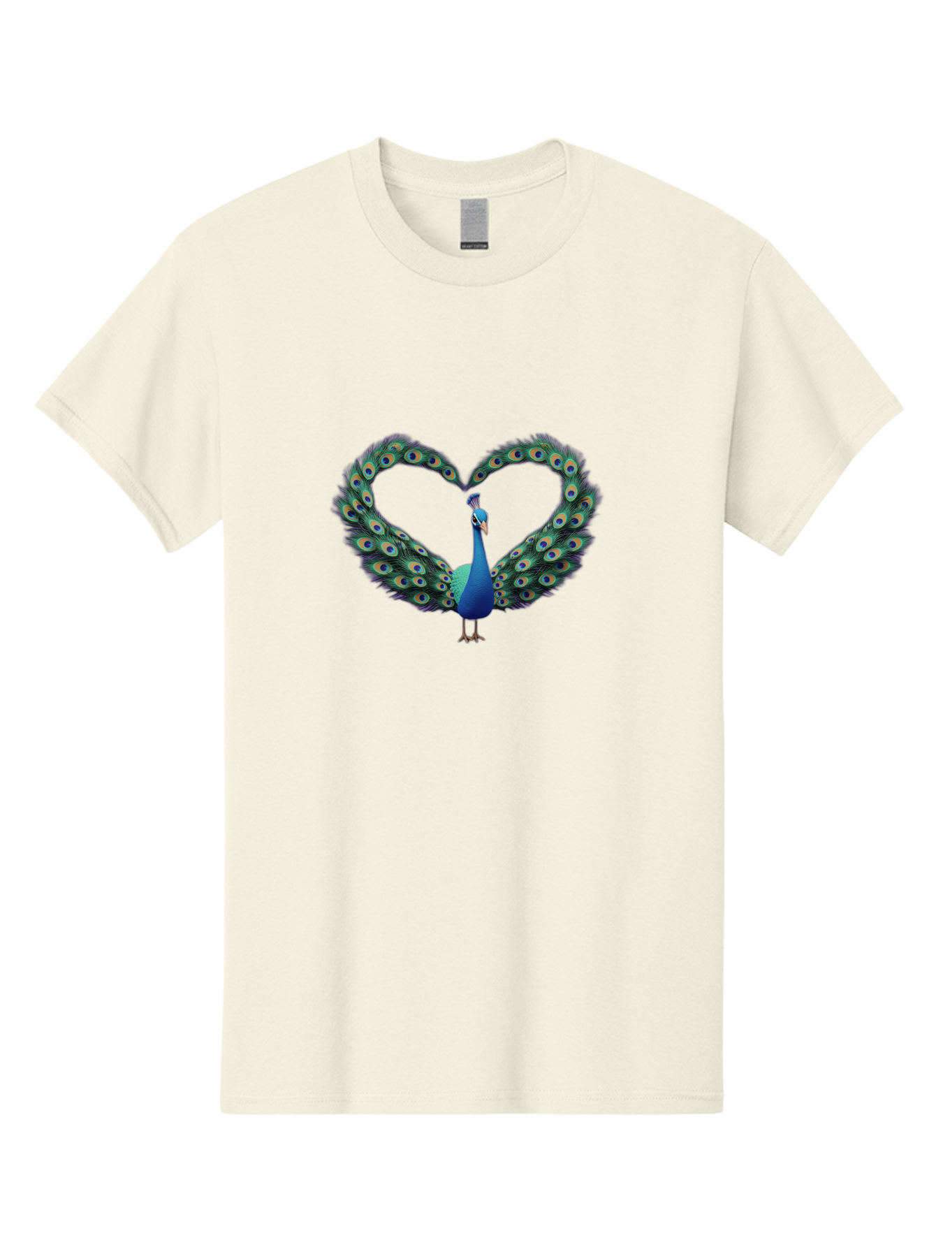 Peacock-Heart-1 Men'S Graphic Tee, 100% Cotton, Comfortable Casual Summer Wear, Machine Washable, Peacock Forming Heart Shape, Vibrant Blue And Green Colors, Symbolic Love Representation, Bird With Spread Feathers, Peacock'S Majestic Plumage, Bab125