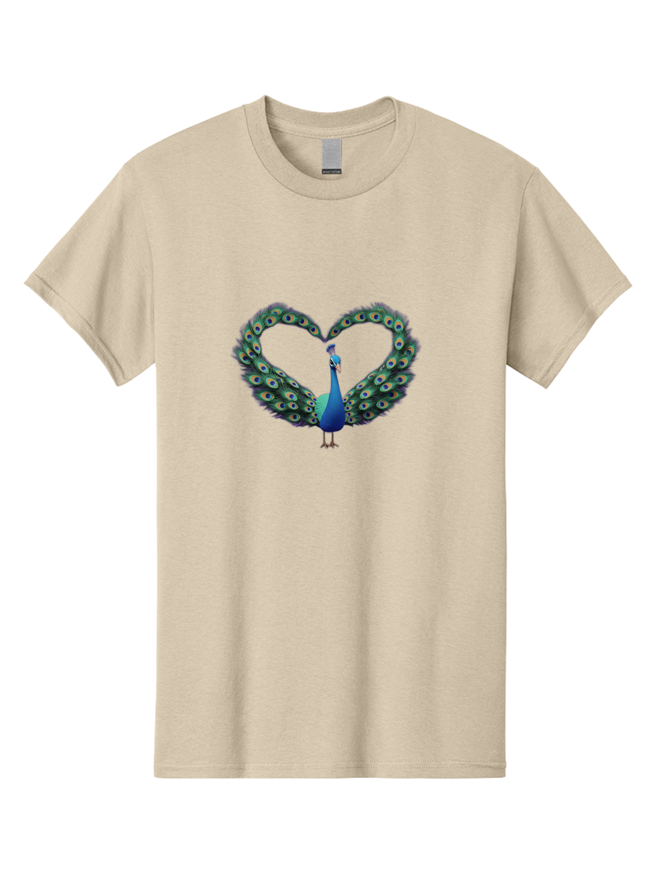 Peacock-Heart-1 Men'S Graphic Tee, 100% Cotton, Comfortable Casual Summer Wear, Machine Washable, Peacock Forming Heart Shape, Vibrant Blue And Green Colors, Symbolic Love Representation, Bird With Spread Feathers, Peacock'S Majestic Plumage, Bab125