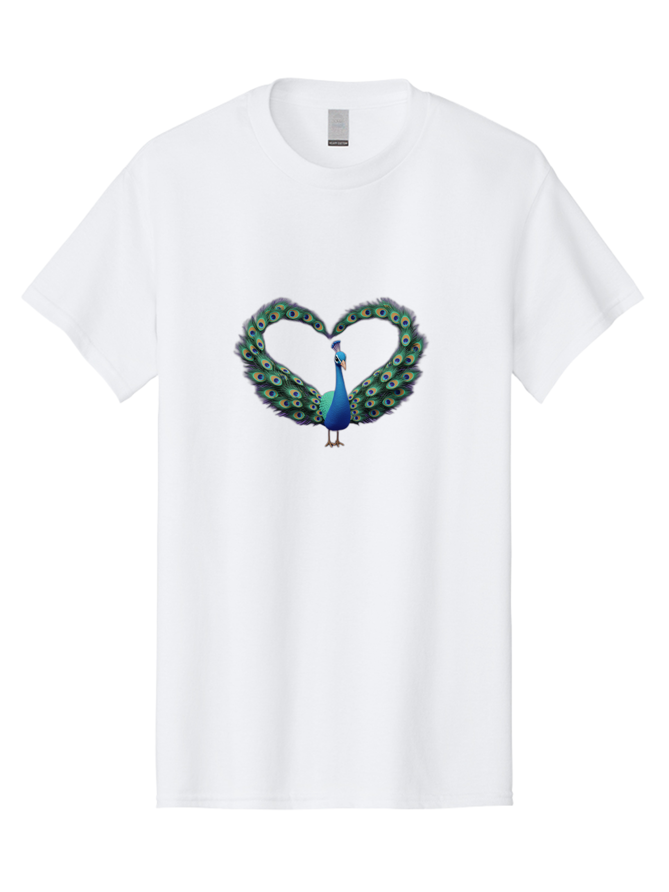 Peacock-Heart-1 Men'S Graphic Tee, 100% Cotton, Comfortable Casual Summer Wear, Machine Washable, Peacock Forming Heart Shape, Vibrant Blue And Green Colors, Symbolic Love Representation, Bird With Spread Feathers, Peacock'S Majestic Plumage, Bab125