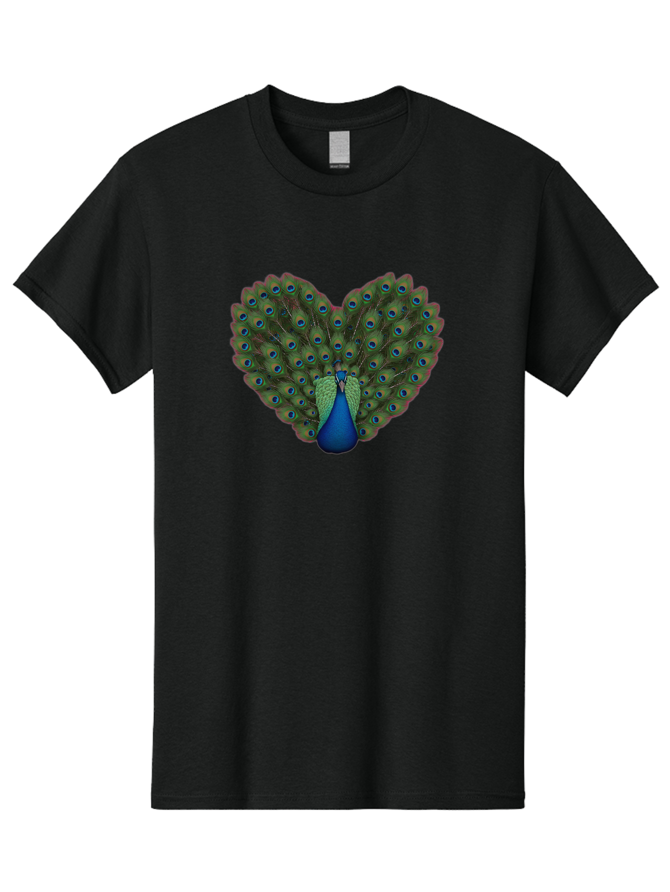 Peacock-Heart-Shape Men'S Graphic Tee, 100% Cotton, Comfortable Casual Summer Wear, Machine Washable, Peacock Displaying Feathers, Vibrant Plumage, Blue Eyespots, Green And Blue Colors, Majestic Bird, Exotic Wildlife, Stunning Display, Bab126