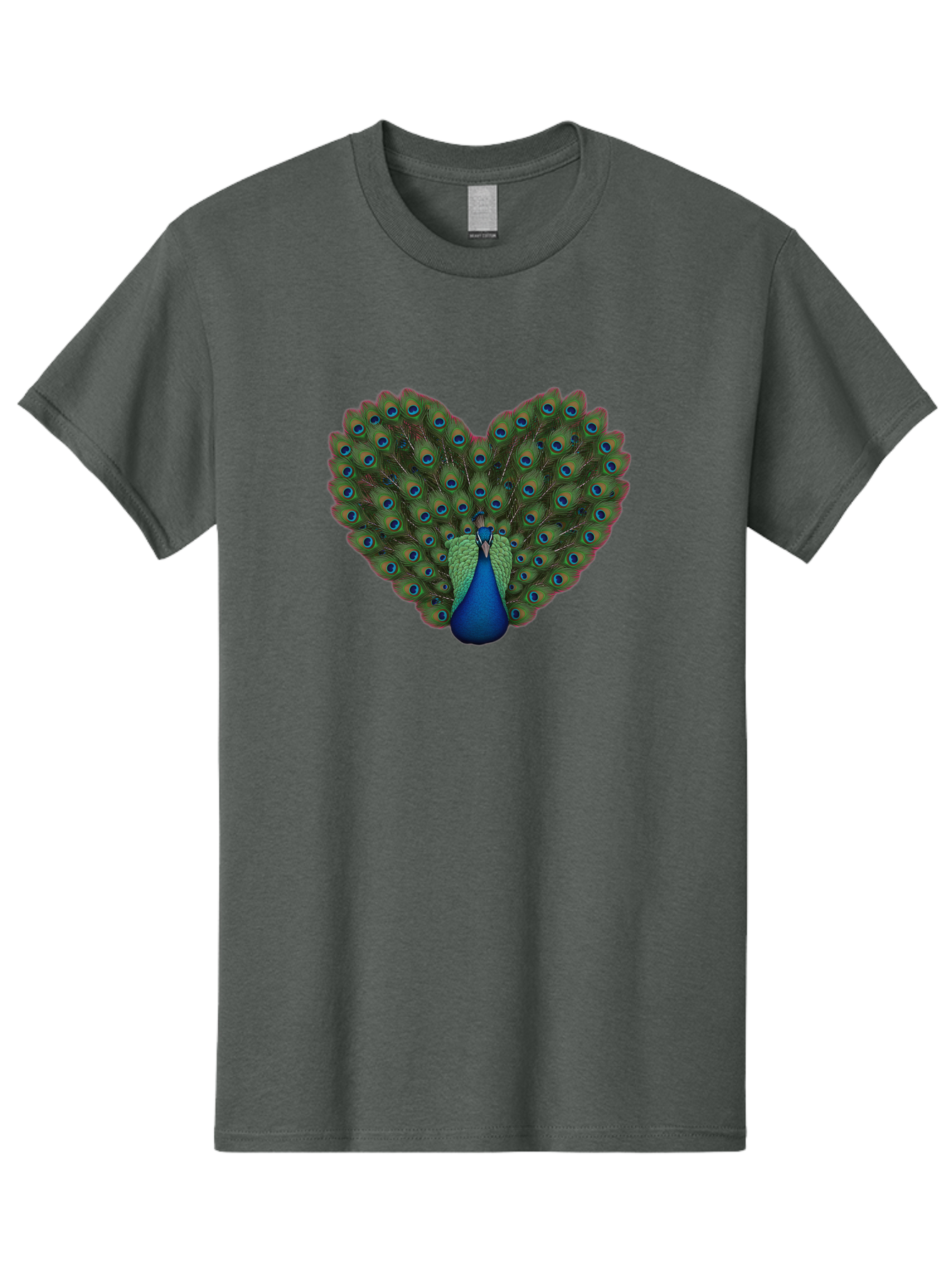 Peacock-Heart-Shape Men'S Graphic Tee, 100% Cotton, Comfortable Casual Summer Wear, Machine Washable, Peacock Displaying Feathers, Vibrant Plumage, Blue Eyespots, Green And Blue Colors, Majestic Bird, Exotic Wildlife, Stunning Display, Bab126