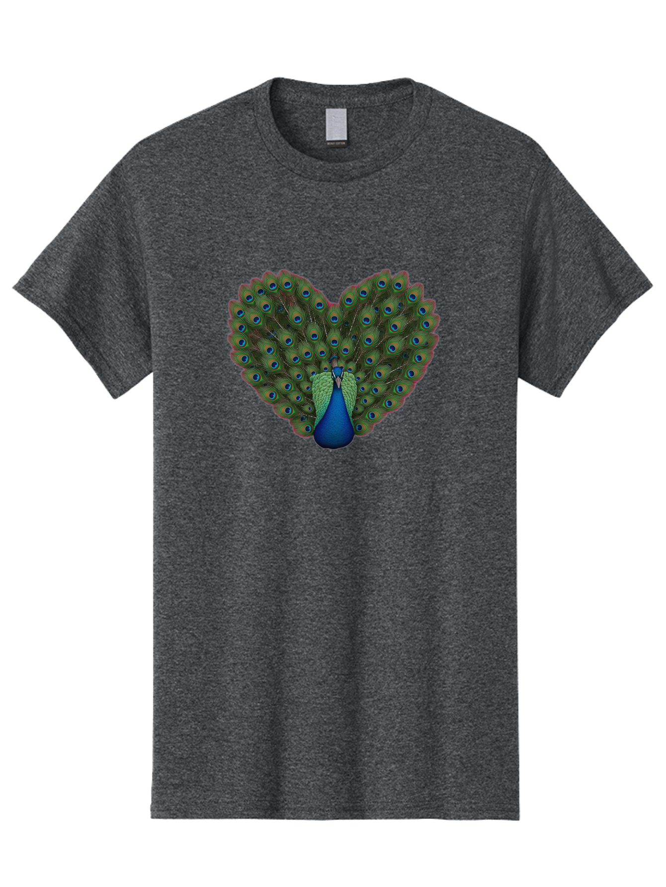 Peacock-Heart-Shape Men'S Graphic Tee, 100% Cotton, Comfortable Casual Summer Wear, Machine Washable, Peacock Displaying Feathers, Vibrant Plumage, Blue Eyespots, Green And Blue Colors, Majestic Bird, Exotic Wildlife, Stunning Display, Bab126