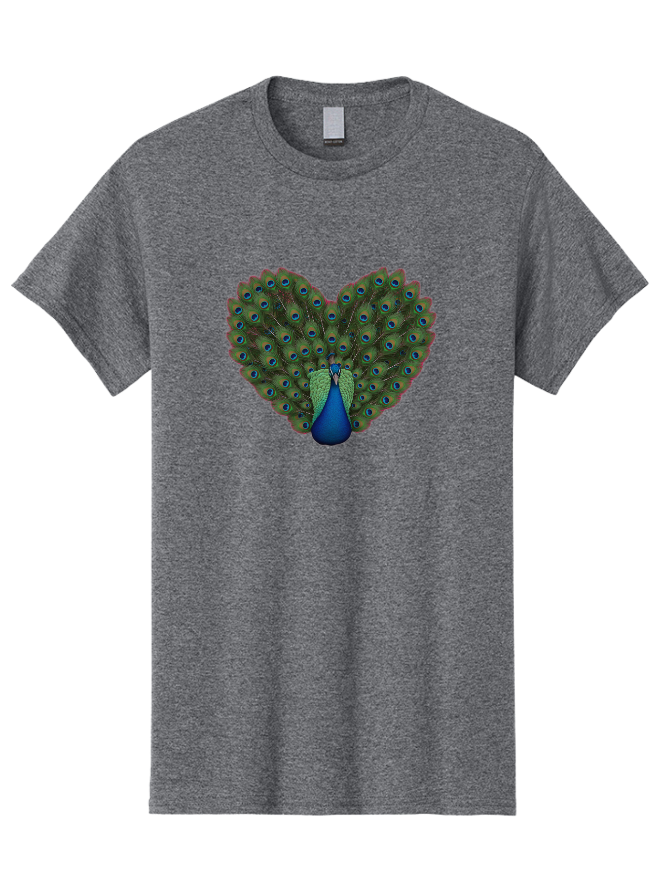 Peacock-Heart-Shape Men'S Graphic Tee, 100% Cotton, Comfortable Casual Summer Wear, Machine Washable, Peacock Displaying Feathers, Vibrant Plumage, Blue Eyespots, Green And Blue Colors, Majestic Bird, Exotic Wildlife, Stunning Display, Bab126