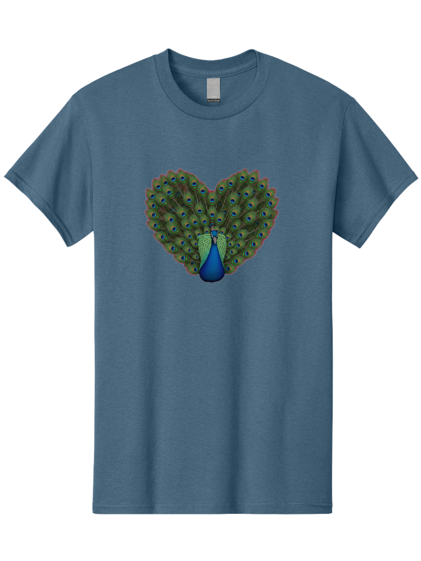 Peacock-Heart-Shape Men'S Graphic Tee, 100% Cotton, Comfortable Casual Summer Wear, Machine Washable, Peacock Displaying Feathers, Vibrant Plumage, Blue Eyespots, Green And Blue Colors, Majestic Bird, Exotic Wildlife, Stunning Display, Bab126