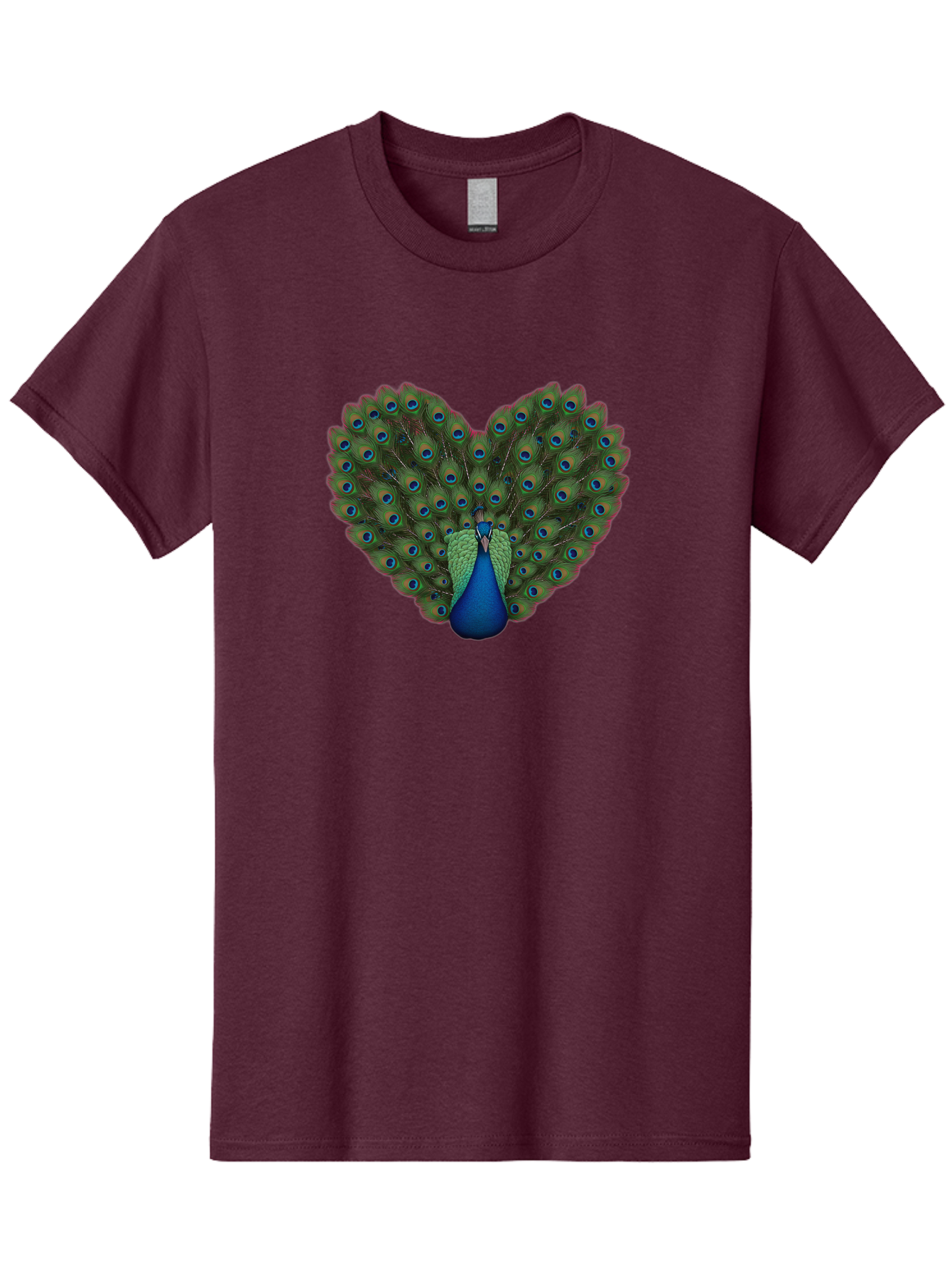 Peacock-Heart-Shape Men'S Graphic Tee, 100% Cotton, Comfortable Casual Summer Wear, Machine Washable, Peacock Displaying Feathers, Vibrant Plumage, Blue Eyespots, Green And Blue Colors, Majestic Bird, Exotic Wildlife, Stunning Display, Bab126