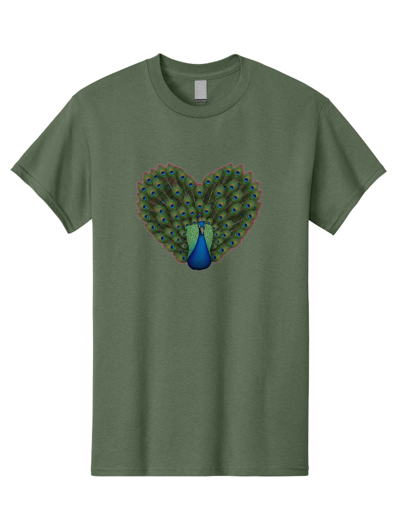 Peacock-Heart-Shape Men'S Graphic Tee, 100% Cotton, Comfortable Casual Summer Wear, Machine Washable, Peacock Displaying Feathers, Vibrant Plumage, Blue Eyespots, Green And Blue Colors, Majestic Bird, Exotic Wildlife, Stunning Display, Bab126