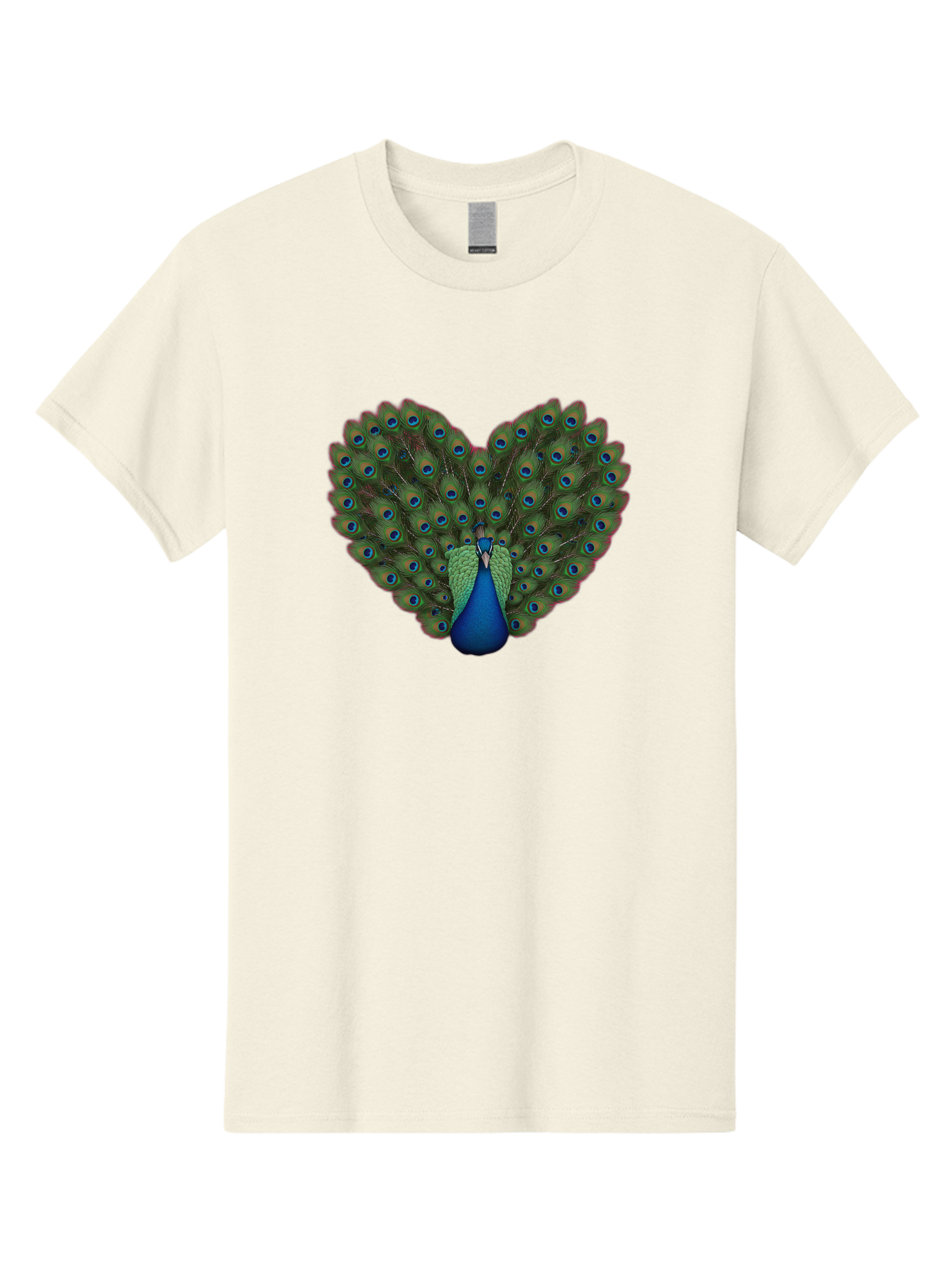 Peacock-Heart-Shape Men'S Graphic Tee, 100% Cotton, Comfortable Casual Summer Wear, Machine Washable, Peacock Displaying Feathers, Vibrant Plumage, Blue Eyespots, Green And Blue Colors, Majestic Bird, Exotic Wildlife, Stunning Display, Bab126