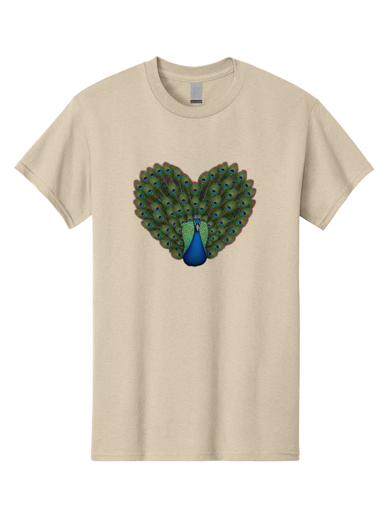 Peacock-Heart-Shape Men'S Graphic Tee, 100% Cotton, Comfortable Casual Summer Wear, Machine Washable, Peacock Displaying Feathers, Vibrant Plumage, Blue Eyespots, Green And Blue Colors, Majestic Bird, Exotic Wildlife, Stunning Display, Bab126