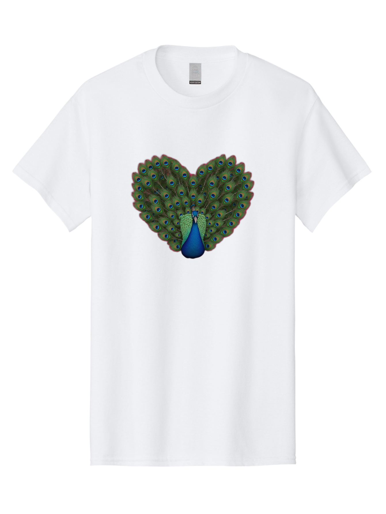 Peacock-Heart-Shape Men'S Graphic Tee, 100% Cotton, Comfortable Casual Summer Wear, Machine Washable, Peacock Displaying Feathers, Vibrant Plumage, Blue Eyespots, Green And Blue Colors, Majestic Bird, Exotic Wildlife, Stunning Display, Bab126