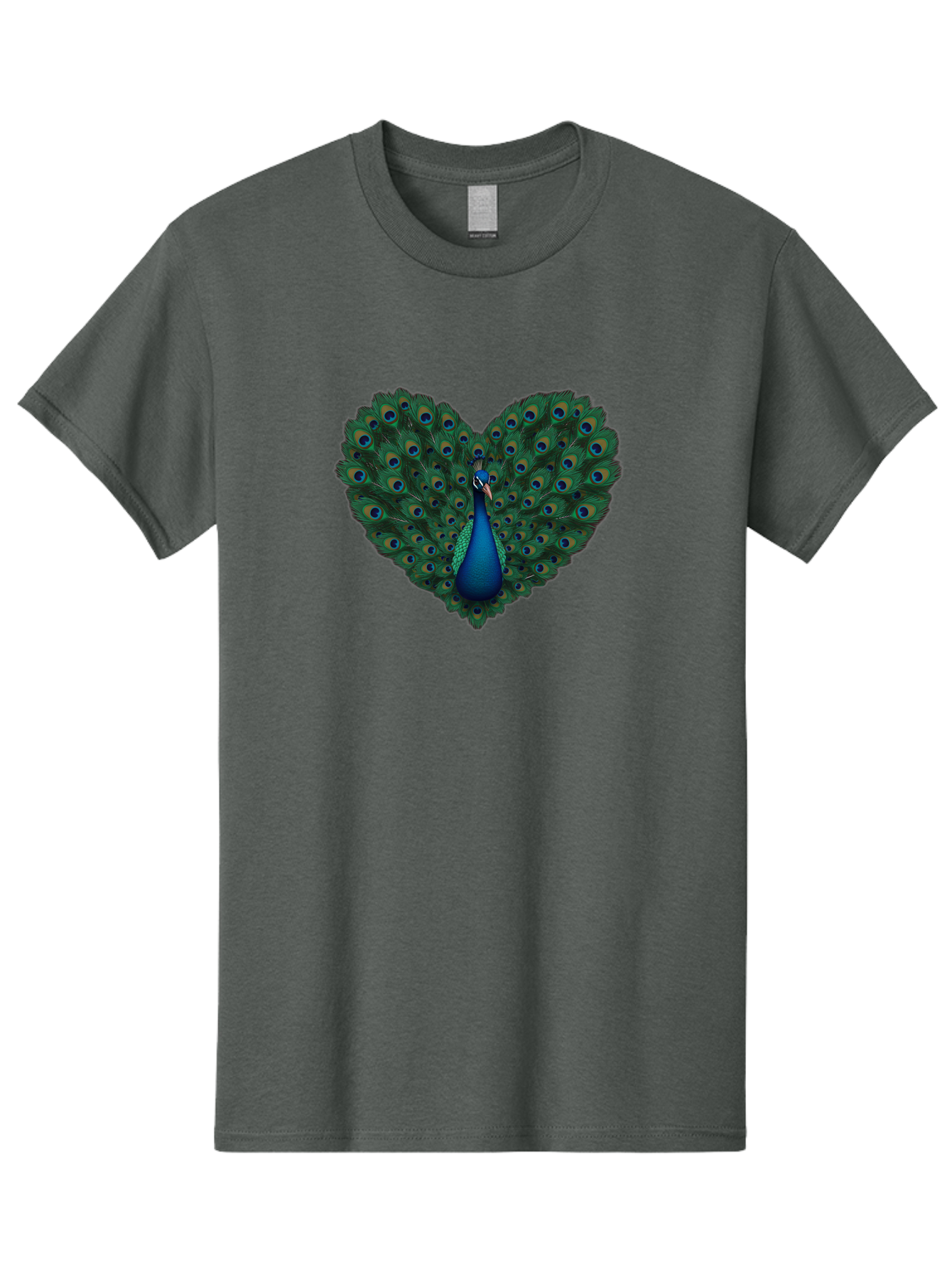 Peacock-Heart Men'S Graphic Tee, 100% Cotton, Comfortable Casual Summer Wear, Machine Washable, Peacock Spreading Its Feathers, Heart Shape, Vibrant Colors, Blue And Green Plumage, Eye-Catching Display, Majestic Bird, Symbolic Representation, Bab127