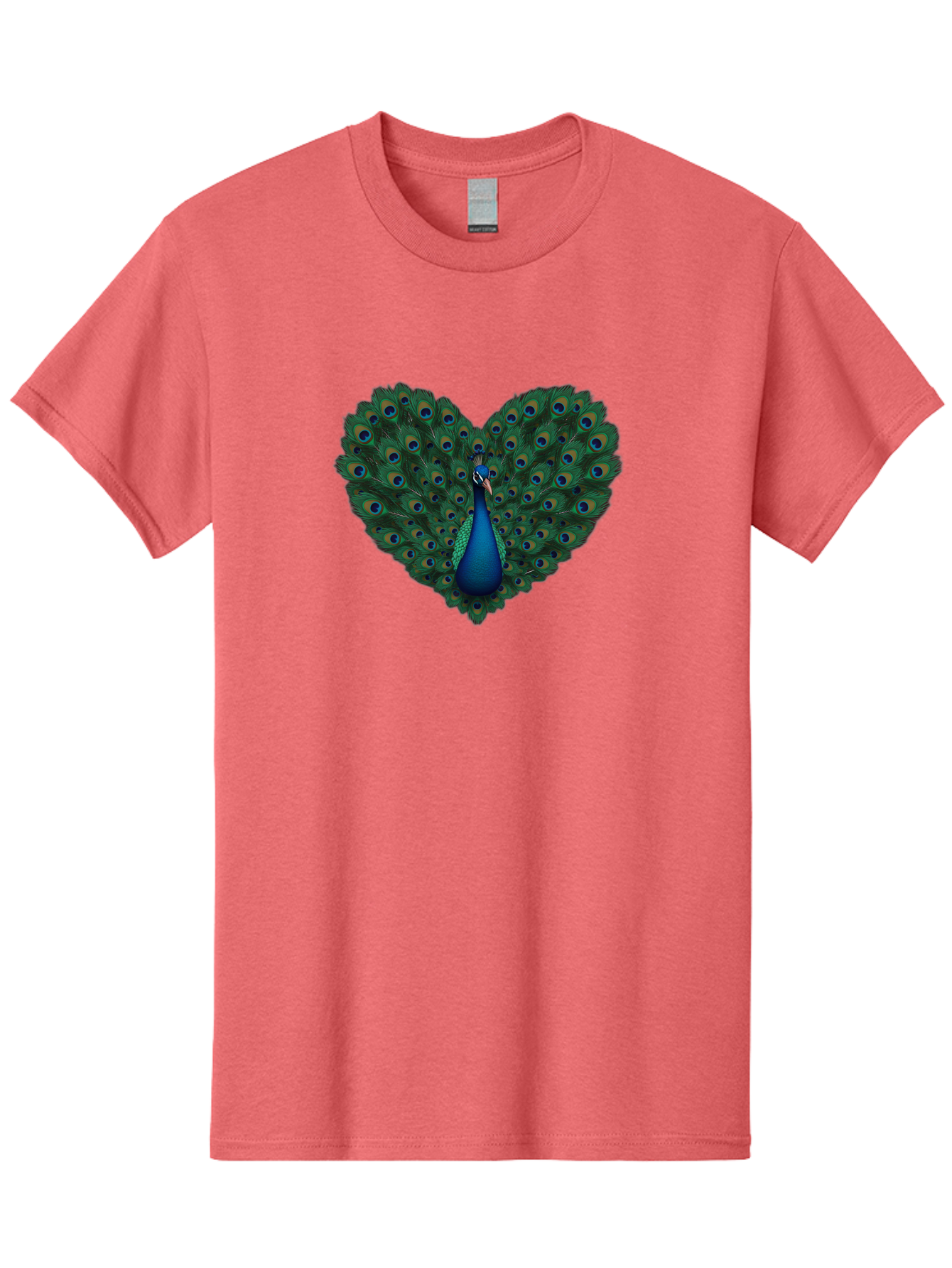 Peacock-Heart Men'S Graphic Tee, 100% Cotton, Comfortable Casual Summer Wear, Machine Washable, Peacock Spreading Its Feathers, Heart Shape, Vibrant Colors, Blue And Green Plumage, Eye-Catching Display, Majestic Bird, Symbolic Representation, Bab127