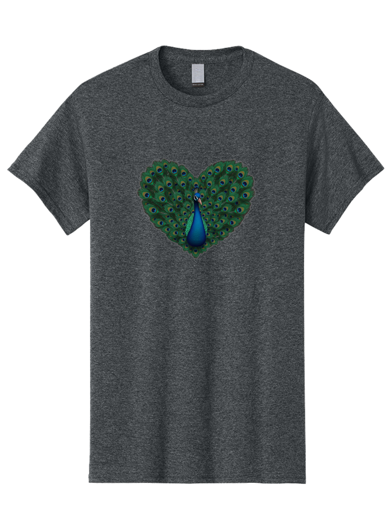 Peacock-Heart Men'S Graphic Tee, 100% Cotton, Comfortable Casual Summer Wear, Machine Washable, Peacock Spreading Its Feathers, Heart Shape, Vibrant Colors, Blue And Green Plumage, Eye-Catching Display, Majestic Bird, Symbolic Representation, Bab127