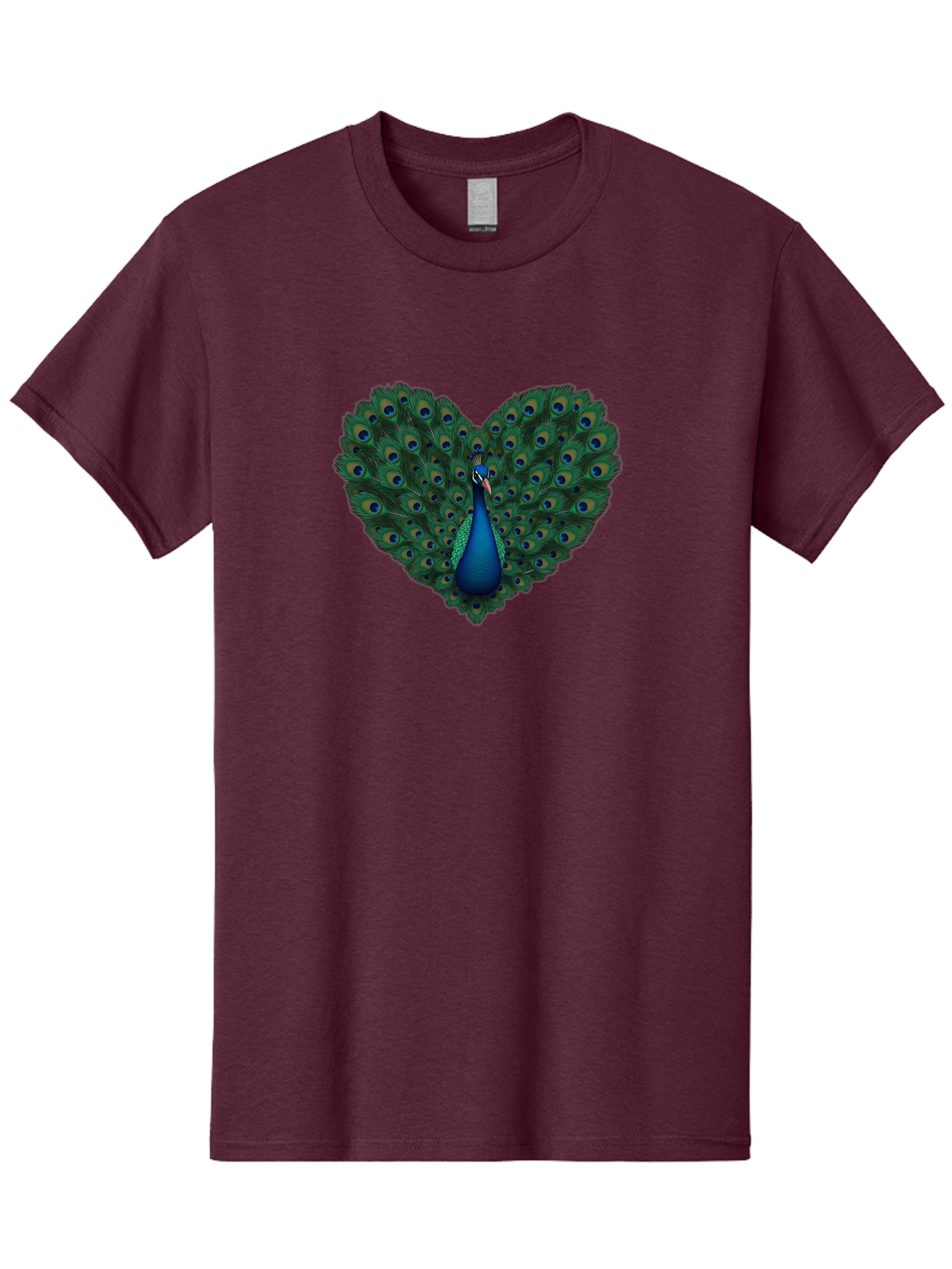Peacock-Heart Men'S Graphic Tee, 100% Cotton, Comfortable Casual Summer Wear, Machine Washable, Peacock Spreading Its Feathers, Heart Shape, Vibrant Colors, Blue And Green Plumage, Eye-Catching Display, Majestic Bird, Symbolic Representation, Bab127