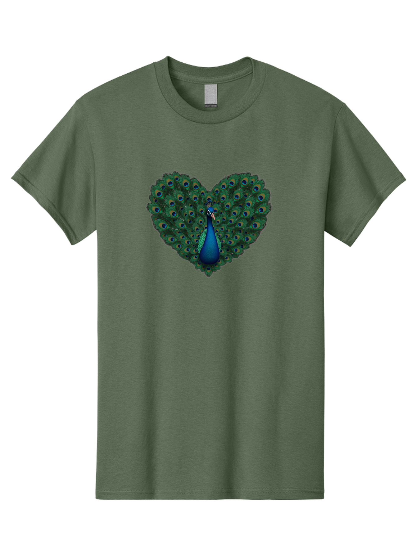 Peacock-Heart Men'S Graphic Tee, 100% Cotton, Comfortable Casual Summer Wear, Machine Washable, Peacock Spreading Its Feathers, Heart Shape, Vibrant Colors, Blue And Green Plumage, Eye-Catching Display, Majestic Bird, Symbolic Representation, Bab127