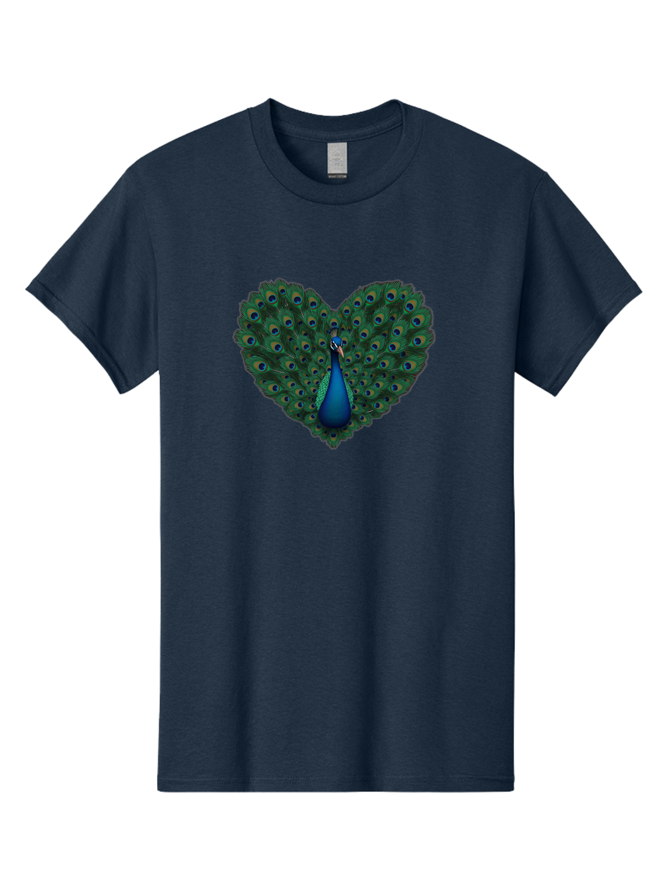 Peacock-Heart Men'S Graphic Tee, 100% Cotton, Comfortable Casual Summer Wear, Machine Washable, Peacock Spreading Its Feathers, Heart Shape, Vibrant Colors, Blue And Green Plumage, Eye-Catching Display, Majestic Bird, Symbolic Representation, Bab127