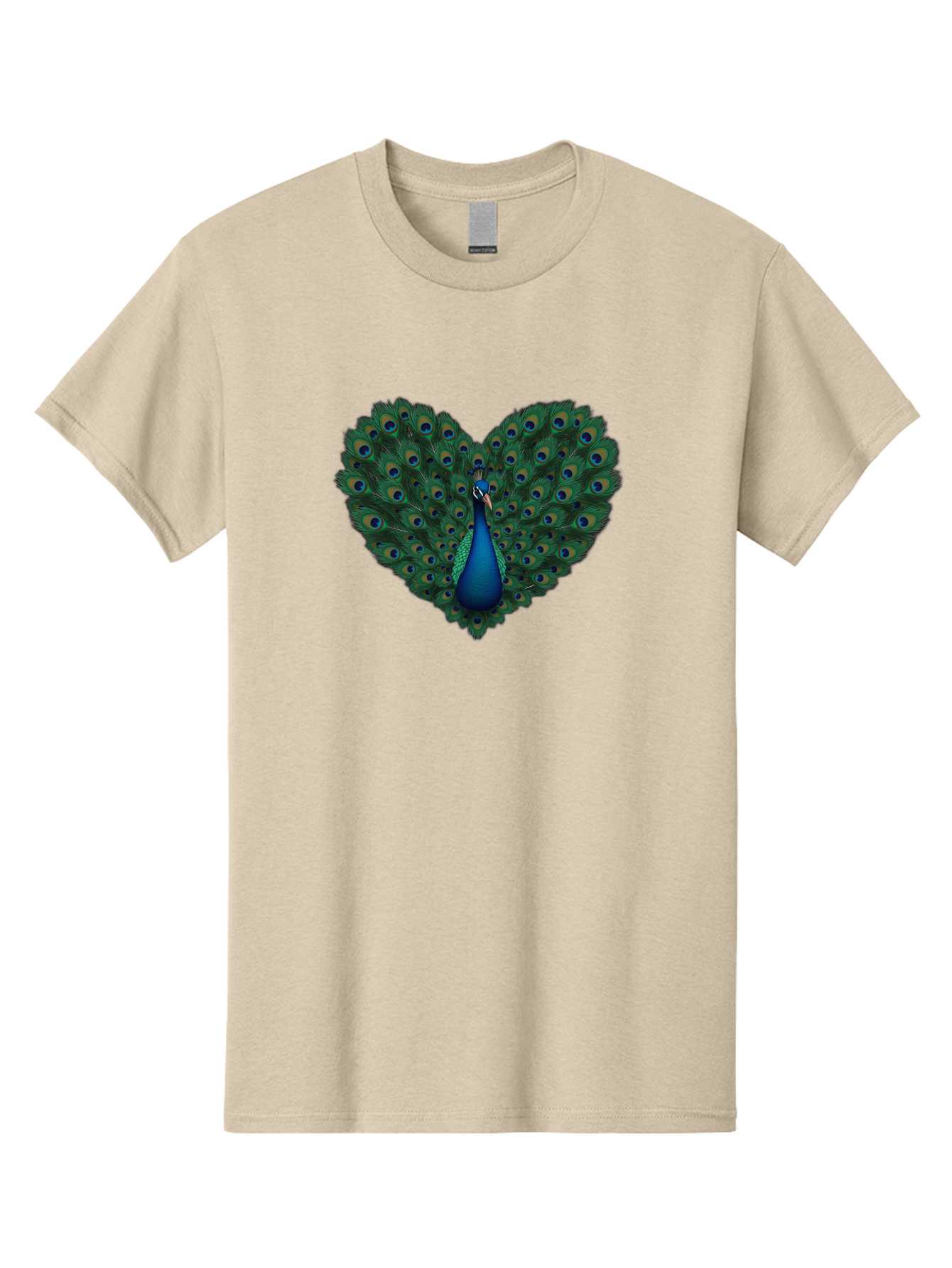 Peacock-Heart Men'S Graphic Tee, 100% Cotton, Comfortable Casual Summer Wear, Machine Washable, Peacock Spreading Its Feathers, Heart Shape, Vibrant Colors, Blue And Green Plumage, Eye-Catching Display, Majestic Bird, Symbolic Representation, Bab127