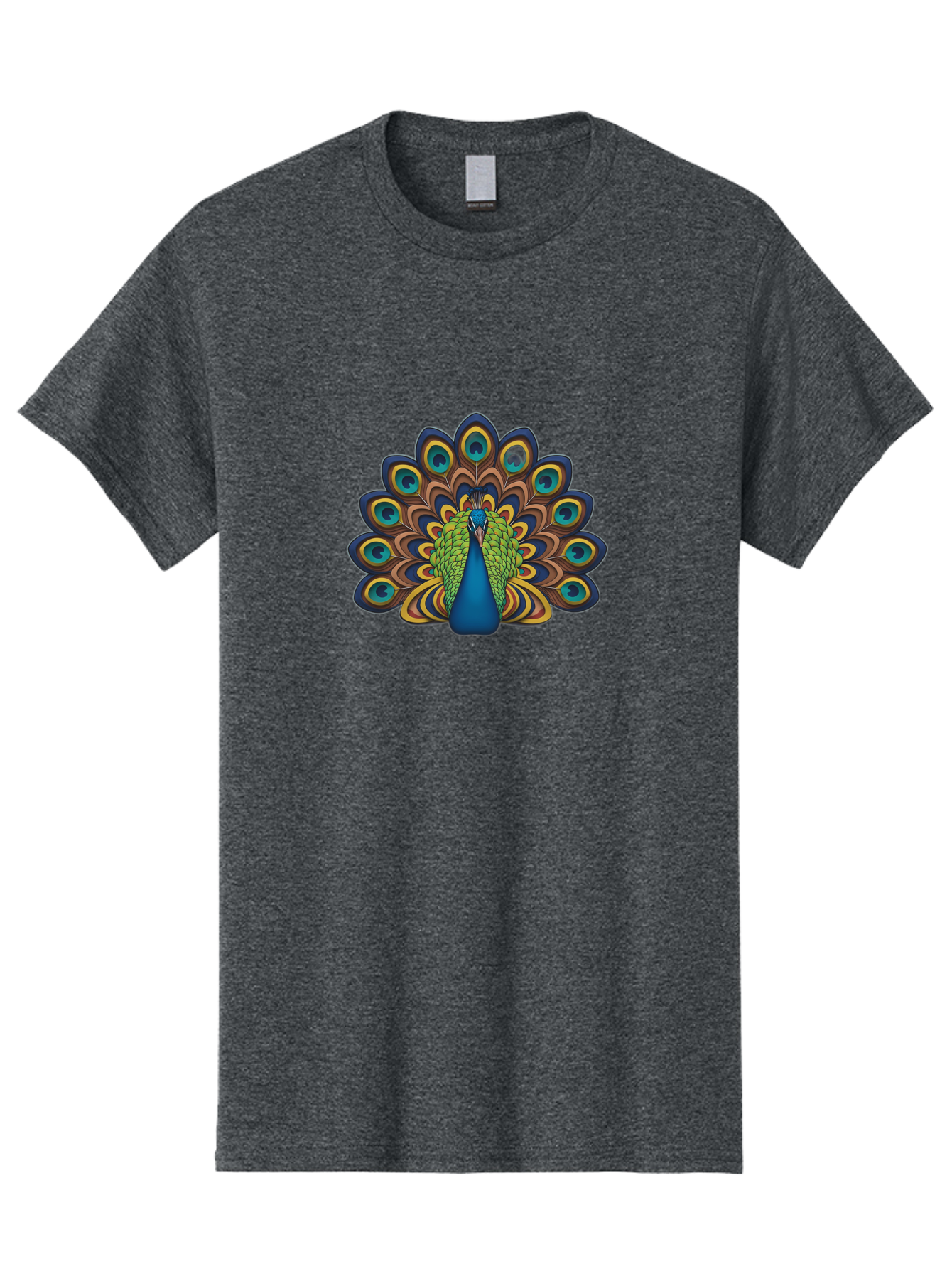 Peacock-Illustration Men'S Graphic Tee, 100% Cotton, Comfortable Casual Summer Wear, Machine Washable, Peacock With Vibrant Plumage, Colorful Feathers, Blue And Green Hues, Eye-Catching Patterns, Majestic Bird, Exotic Beauty, Ornate Tail, Bab128