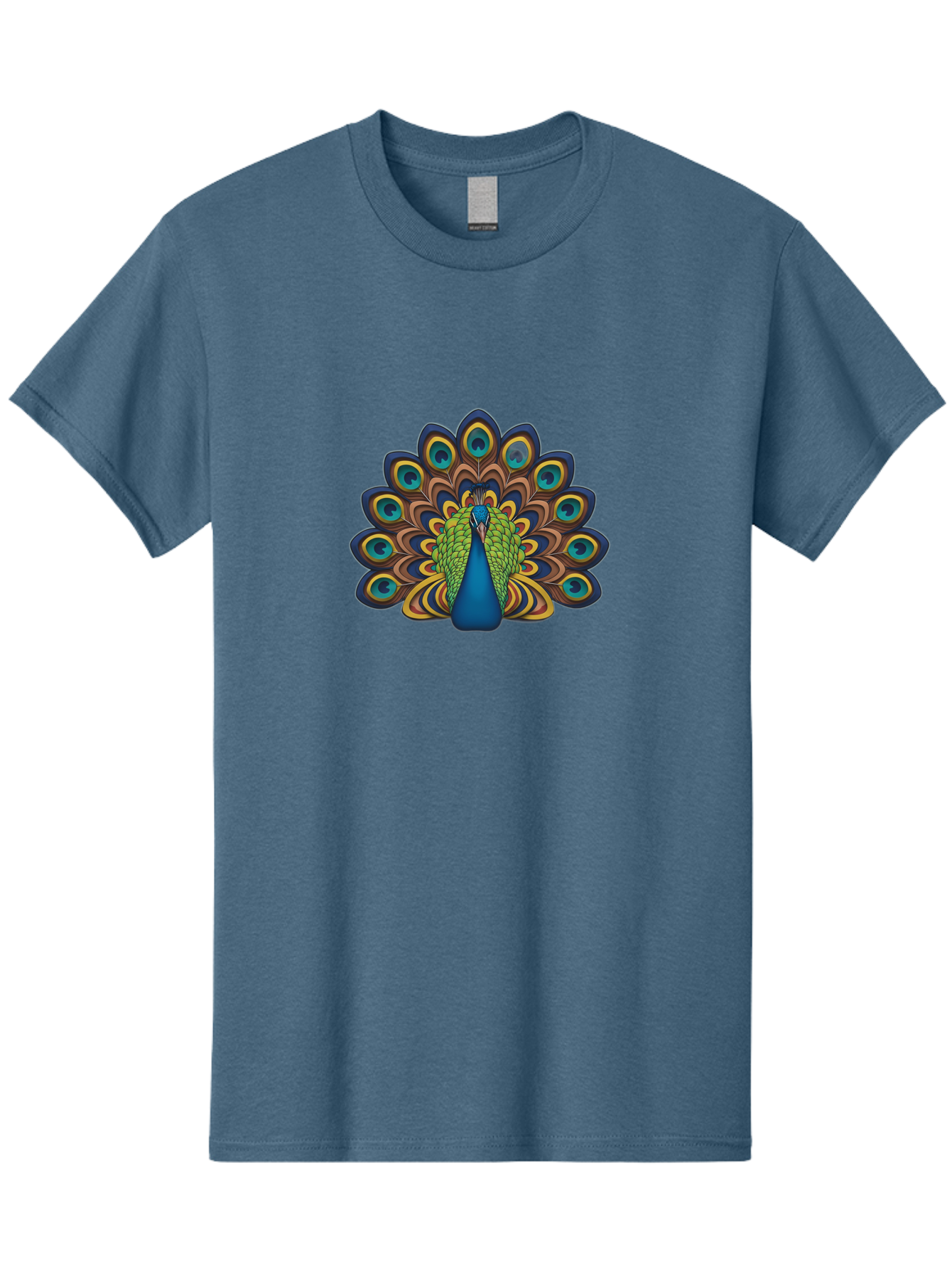 Peacock-Illustration Men'S Graphic Tee, 100% Cotton, Comfortable Casual Summer Wear, Machine Washable, Peacock With Vibrant Plumage, Colorful Feathers, Blue And Green Hues, Eye-Catching Patterns, Majestic Bird, Exotic Beauty, Ornate Tail, Bab128