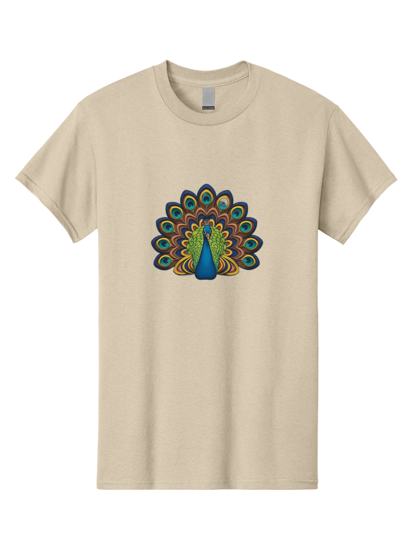 Peacock-Illustration Men'S Graphic Tee, 100% Cotton, Comfortable Casual Summer Wear, Machine Washable, Peacock With Vibrant Plumage, Colorful Feathers, Blue And Green Hues, Eye-Catching Patterns, Majestic Bird, Exotic Beauty, Ornate Tail, Bab128