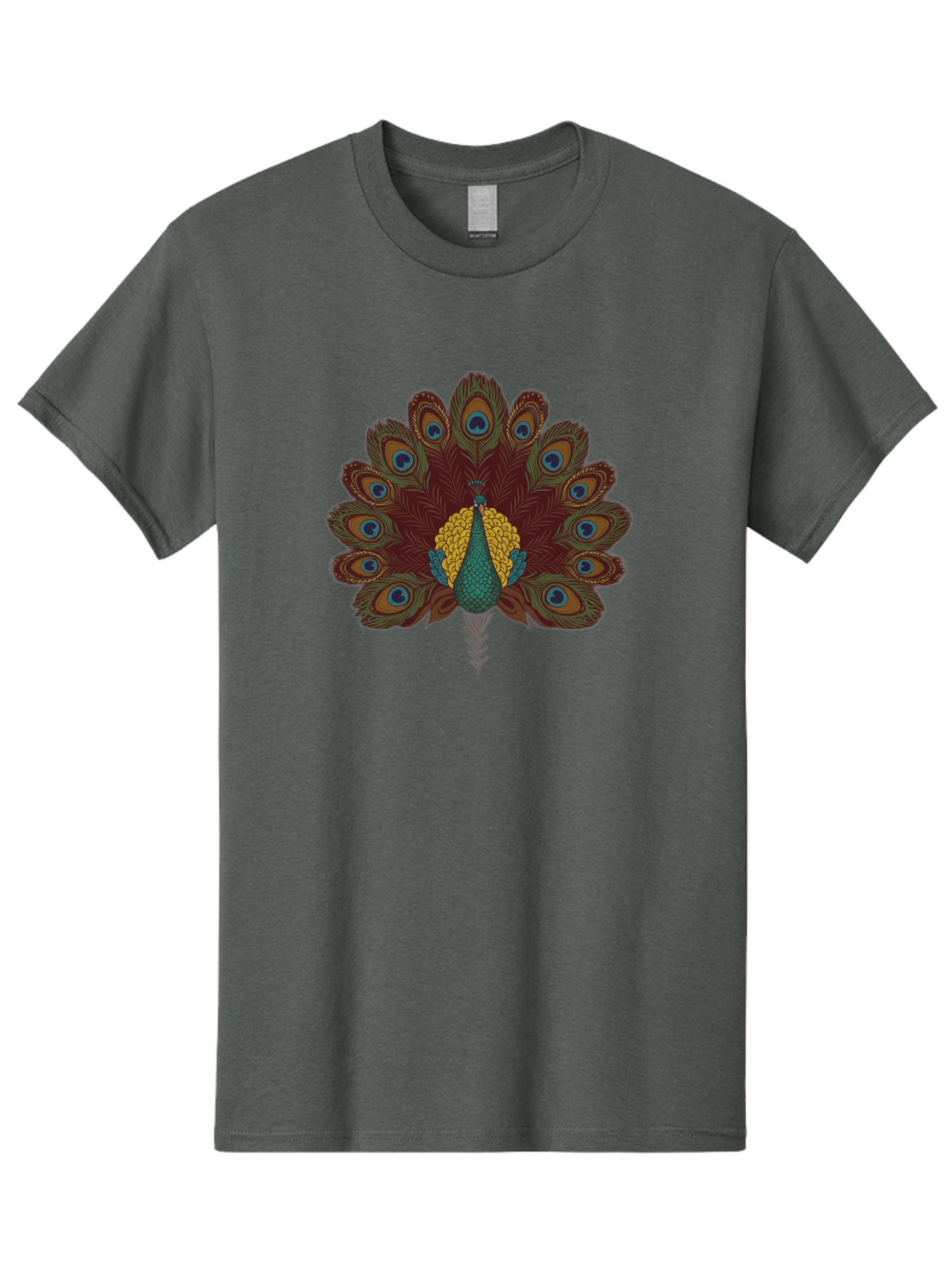 Peacock-Spreading-Tail-Feathers Men'S Graphic Tee, 100% Cotton, Comfortable Casual Summer Wear, Machine Washable, Peacock, Vibrant Plumage, Intricate Details, Mesmerizing Patterns, Ornate Feathers, Regal Bird, Stunning Display, Bab129