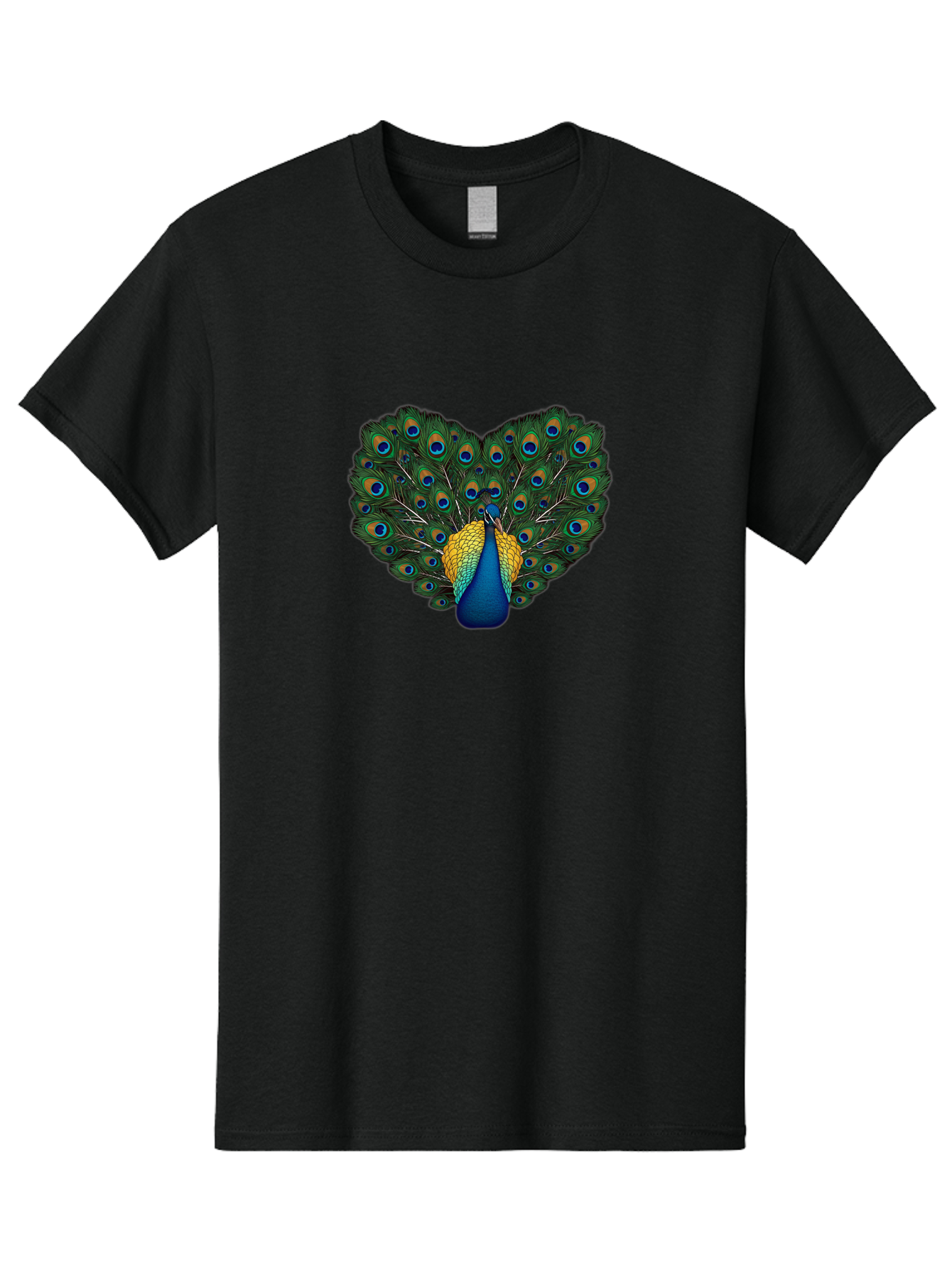 Peacock-Spreads-Tail Men'S Graphic Tee, 100% Cotton, Comfortable Casual Summer Wear, Machine Washable, Peacock Spreads Tail, Vibrant Feathers, Colorful Plumage, Blue And Gold, Eye-Catching Display, Majestic Bird, Ornate Patterns Bab130