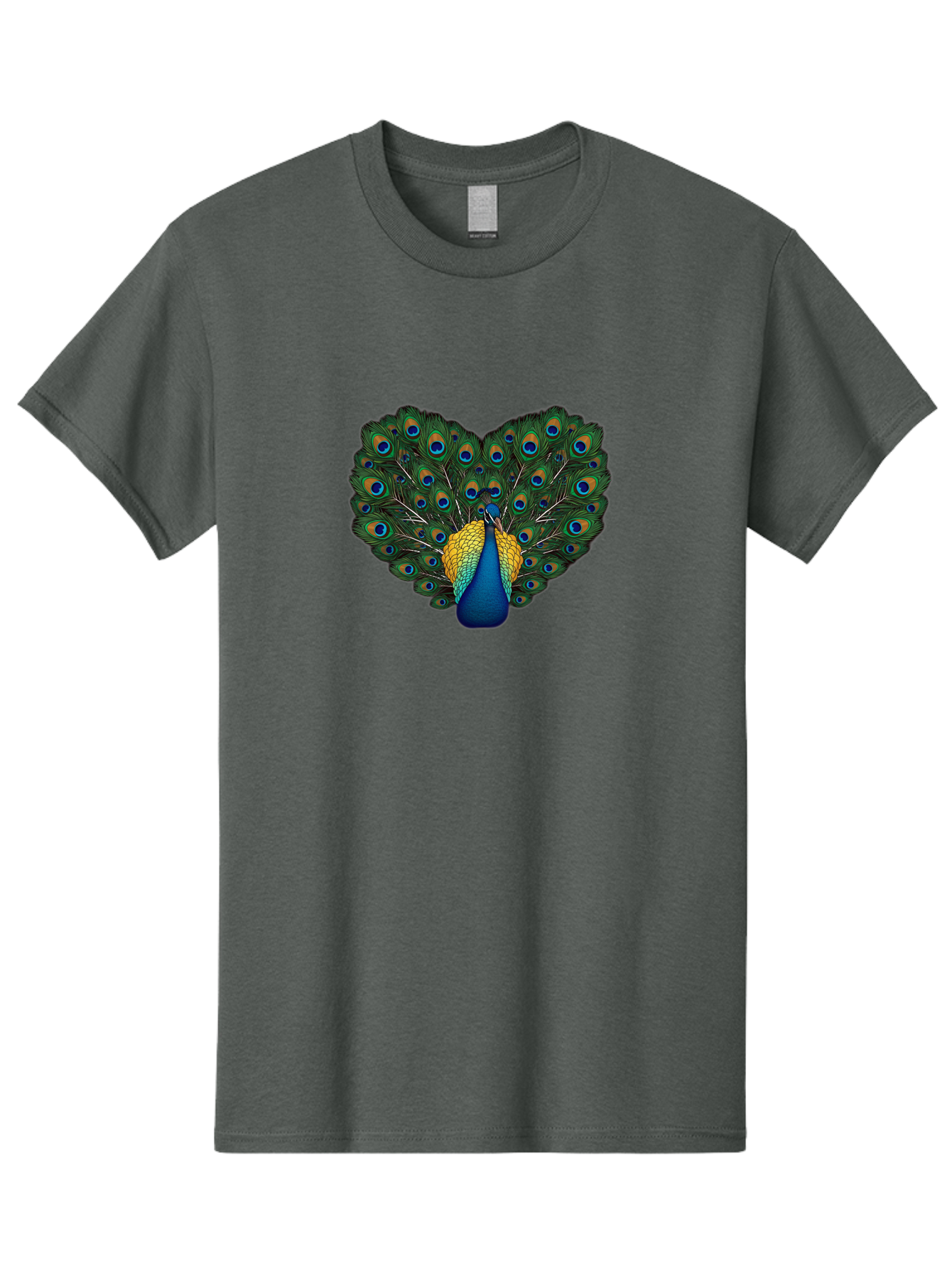 Peacock-Spreads-Tail Men'S Graphic Tee, 100% Cotton, Comfortable Casual Summer Wear, Machine Washable, Peacock Spreads Tail, Vibrant Feathers, Colorful Plumage, Blue And Gold, Eye-Catching Display, Majestic Bird, Ornate Patterns Bab130