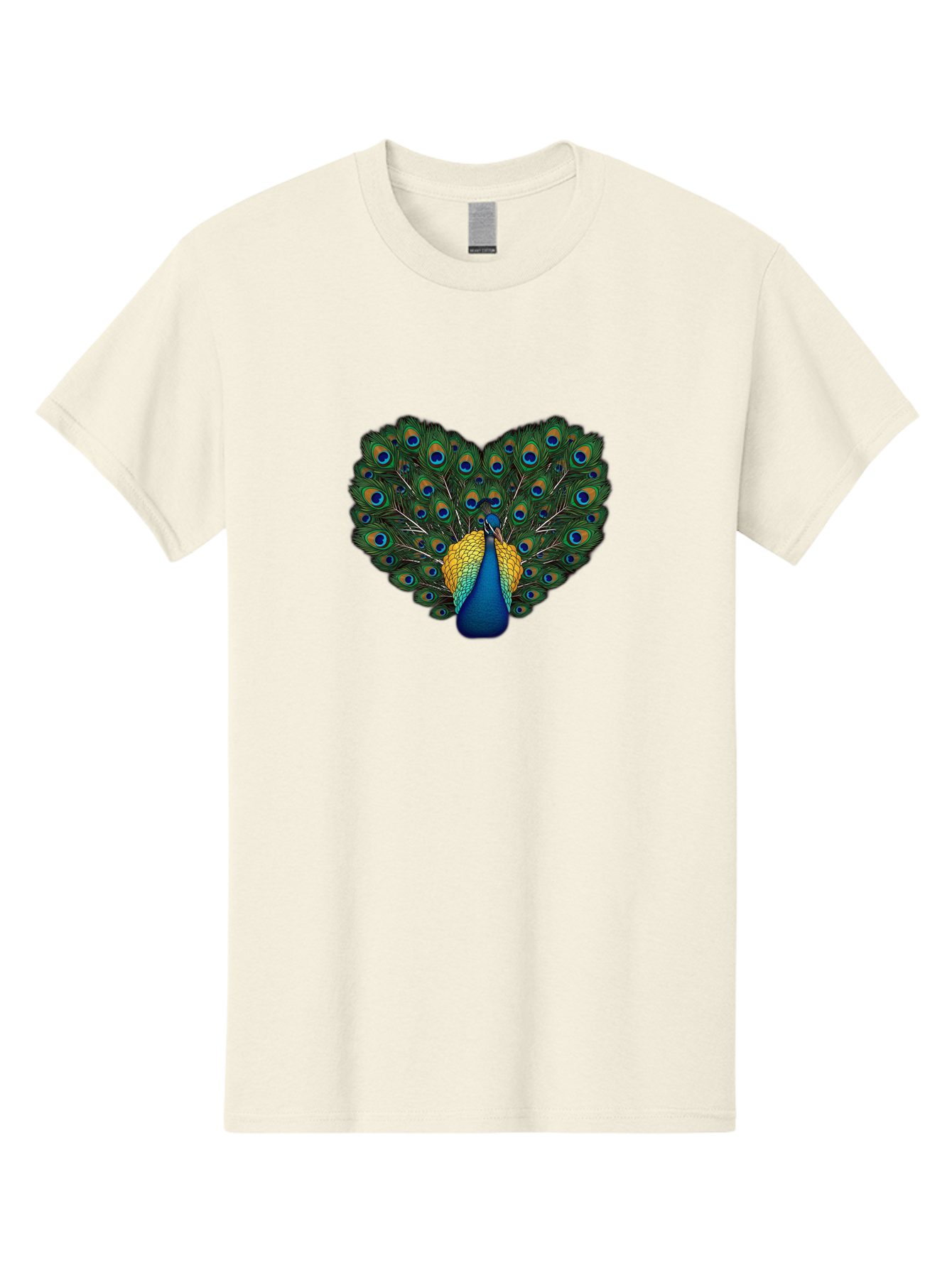 Peacock-Spreads-Tail Men'S Graphic Tee, 100% Cotton, Comfortable Casual Summer Wear, Machine Washable, Peacock Spreads Tail, Vibrant Feathers, Colorful Plumage, Blue And Gold, Eye-Catching Display, Majestic Bird, Ornate Patterns Bab130