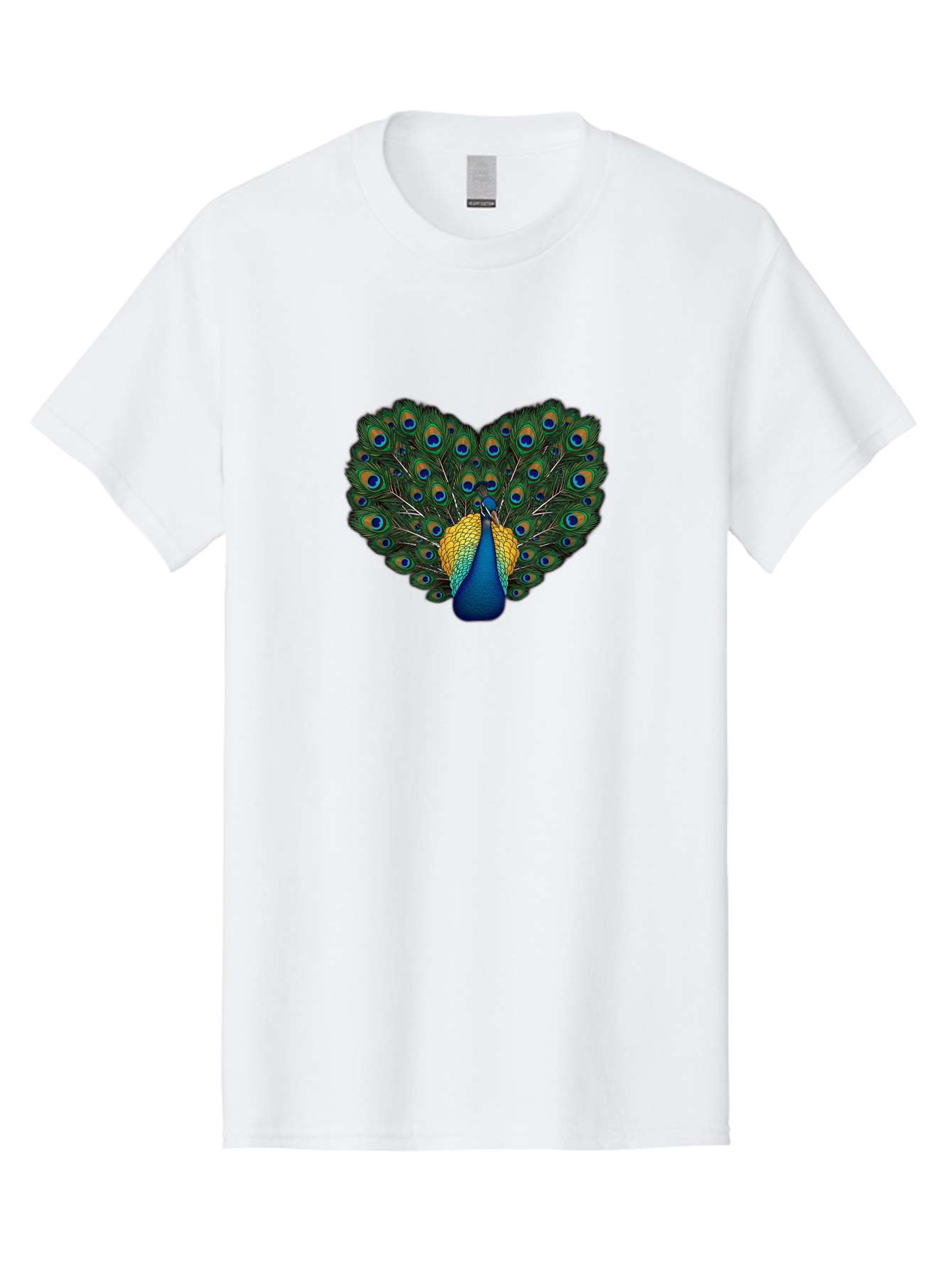 Peacock-Spreads-Tail Men'S Graphic Tee, 100% Cotton, Comfortable Casual Summer Wear, Machine Washable, Peacock Spreads Tail, Vibrant Feathers, Colorful Plumage, Blue And Gold, Eye-Catching Display, Majestic Bird, Ornate Patterns Bab130