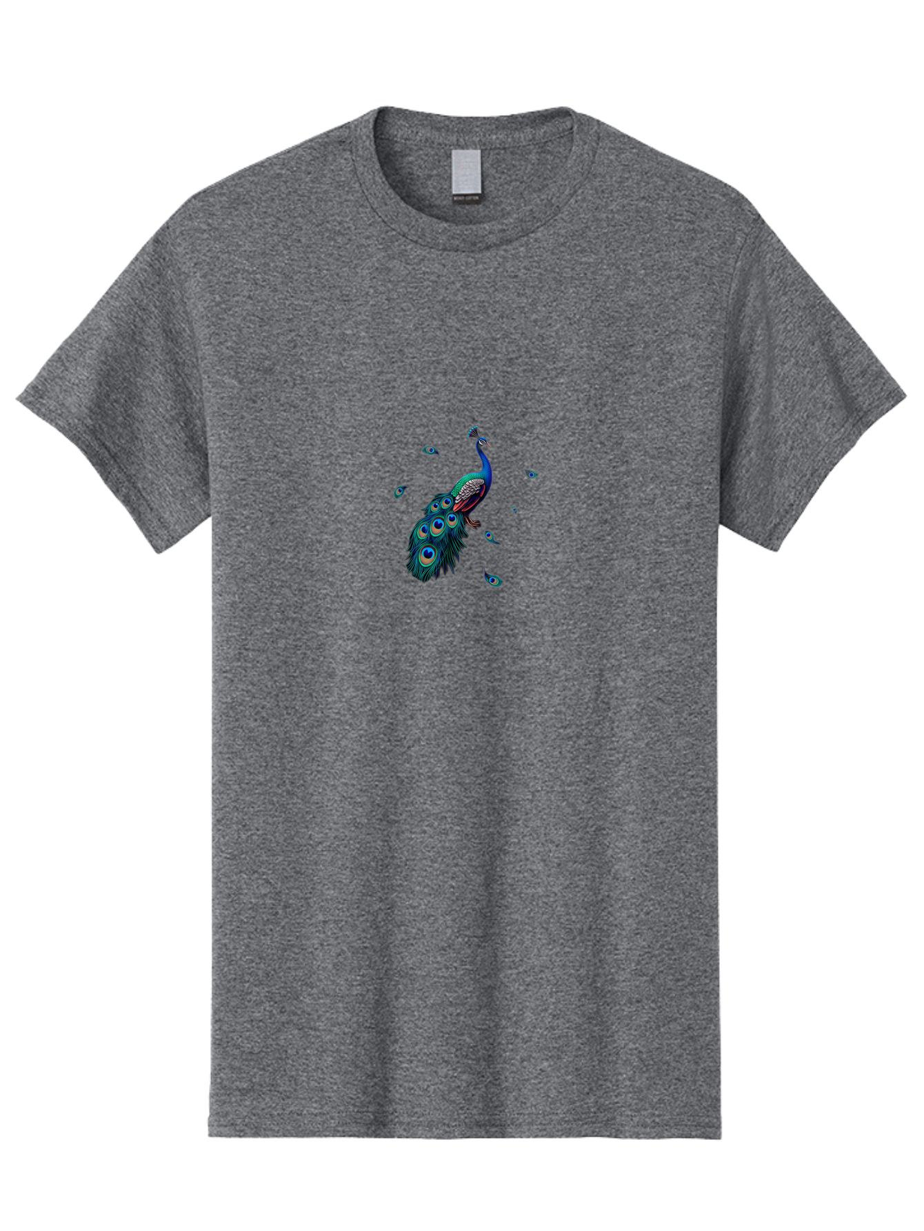 Peacock-With-Falling-Feathers Men'S Graphic Tee, 100% Cotton, Comfortable Casual Summer Wear, Machine Washable, Peacock, Blue Feathers, Vibrant Plumage, Colorful Bird, Majestic Creature, Eye-Catching Display, Blue And Black Feathers, Bab135