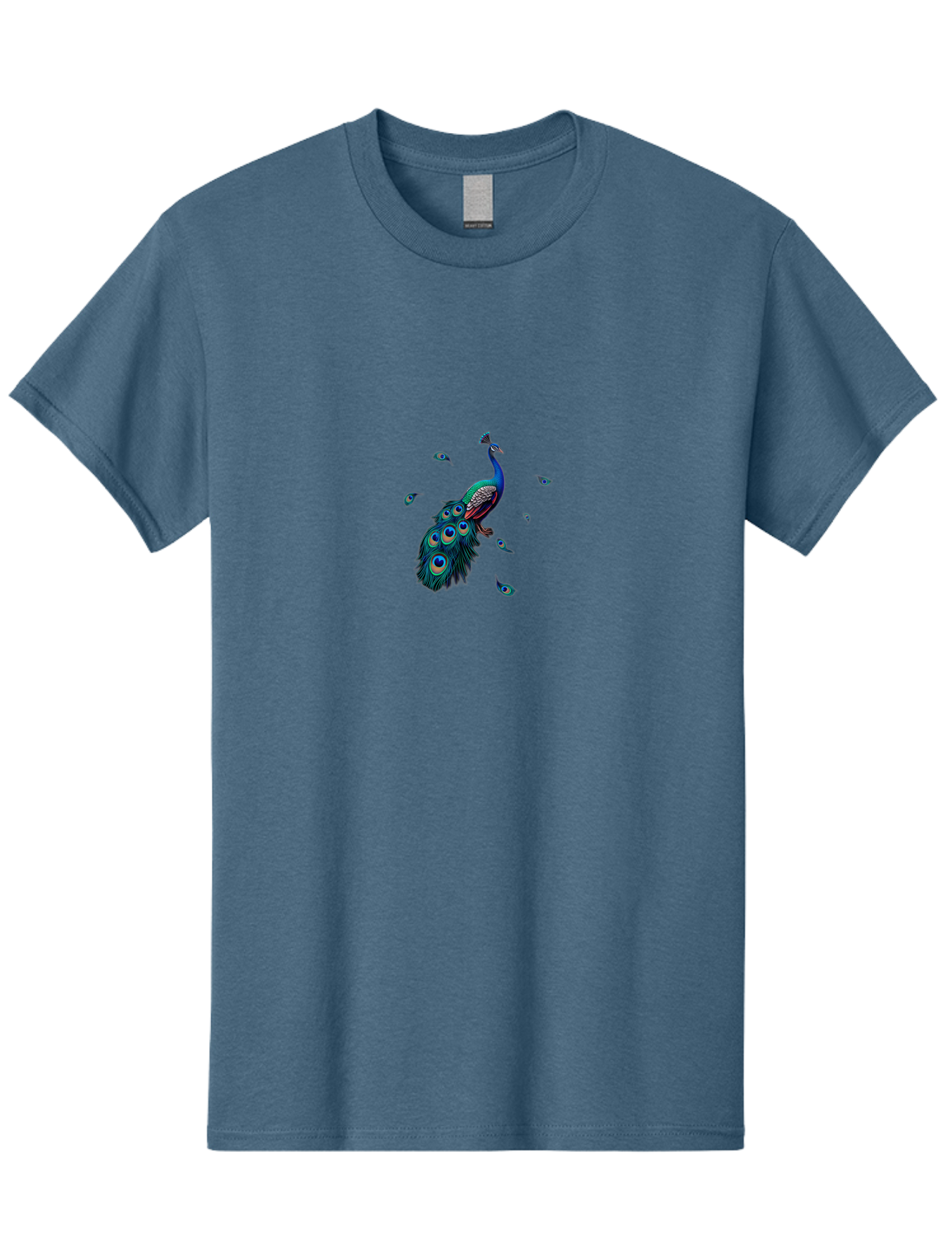 Peacock-With-Falling-Feathers Men'S Graphic Tee, 100% Cotton, Comfortable Casual Summer Wear, Machine Washable, Peacock, Blue Feathers, Vibrant Plumage, Colorful Bird, Majestic Creature, Eye-Catching Display, Blue And Black Feathers, Bab135