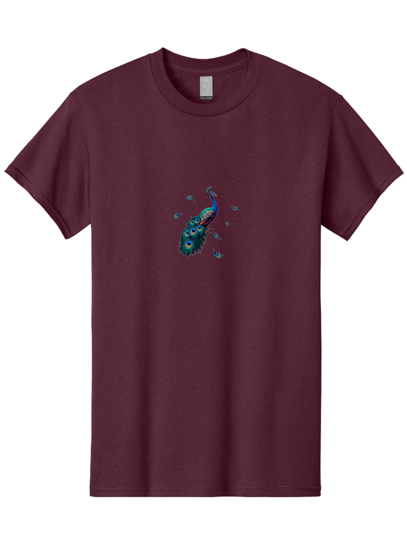 Peacock-With-Falling-Feathers Men'S Graphic Tee, 100% Cotton, Comfortable Casual Summer Wear, Machine Washable, Peacock, Blue Feathers, Vibrant Plumage, Colorful Bird, Majestic Creature, Eye-Catching Display, Blue And Black Feathers, Bab135