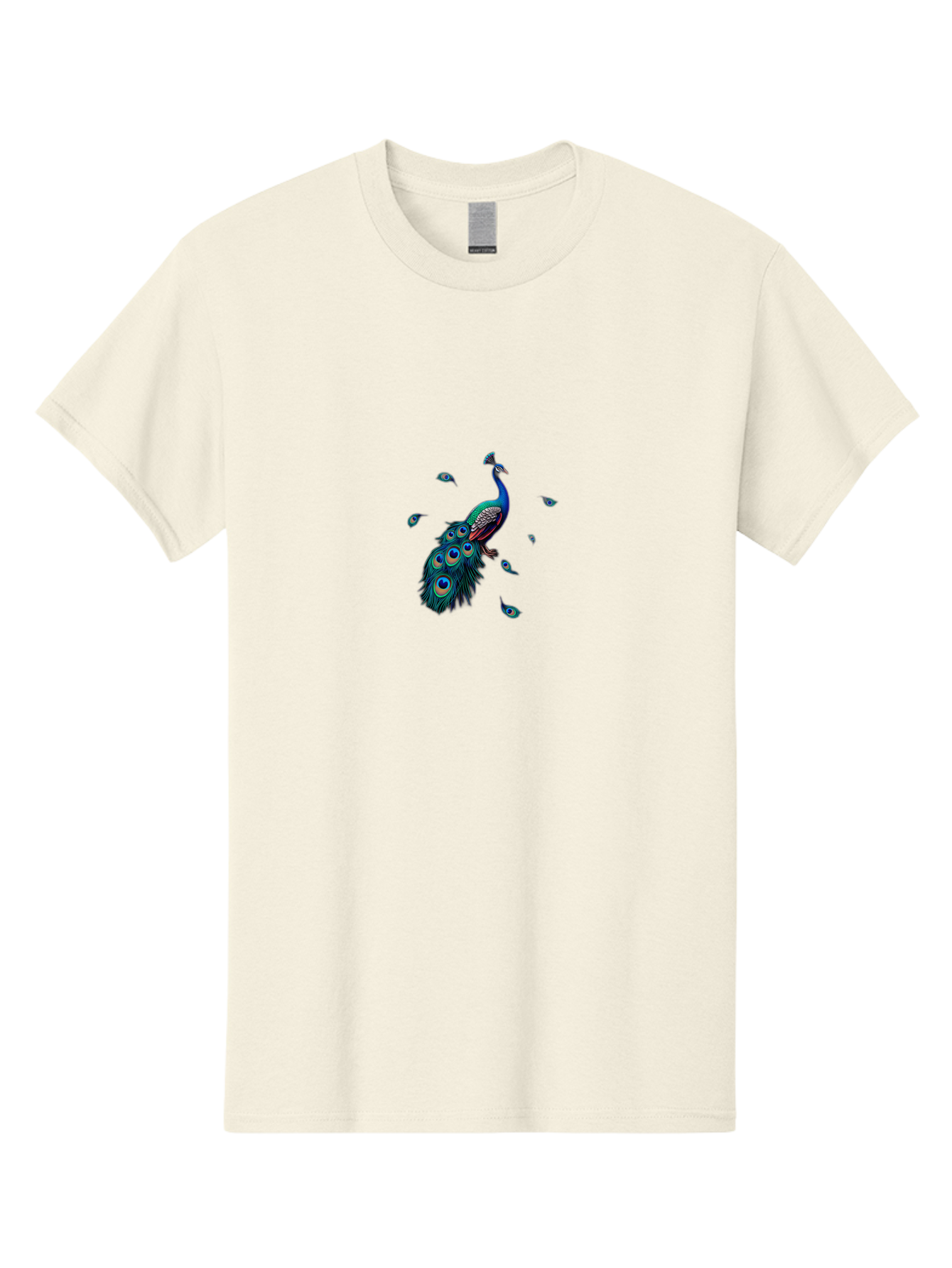 Peacock-With-Falling-Feathers Men'S Graphic Tee, 100% Cotton, Comfortable Casual Summer Wear, Machine Washable, Peacock, Blue Feathers, Vibrant Plumage, Colorful Bird, Majestic Creature, Eye-Catching Display, Blue And Black Feathers, Bab135