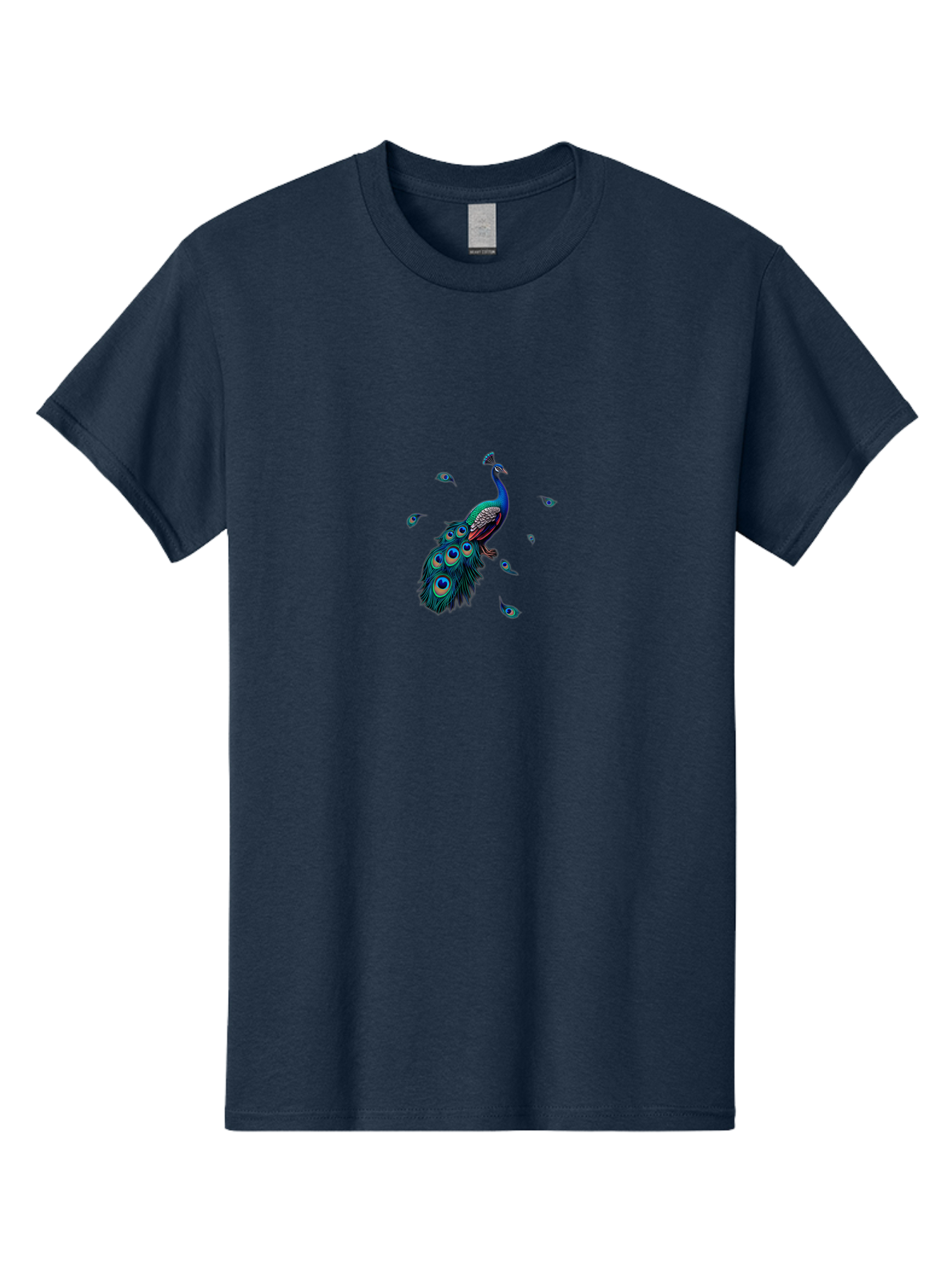 Peacock-With-Falling-Feathers Men'S Graphic Tee, 100% Cotton, Comfortable Casual Summer Wear, Machine Washable, Peacock, Blue Feathers, Vibrant Plumage, Colorful Bird, Majestic Creature, Eye-Catching Display, Blue And Black Feathers, Bab135