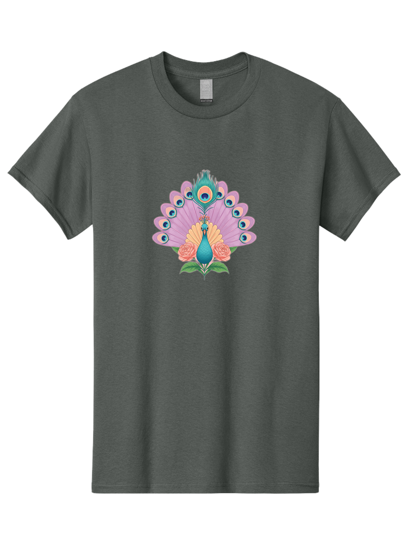 Peacock-With-Roses Men'S Graphic Tee, 100% Cotton, Comfortable Casual Summer Wear, Machine Washable, Peacock With Colorful Feathers, Vibrant Plumage, Blue And Pink Hues, Floral Accents, Pink Roses, Exotic Bird, Artistic Design, Bab136