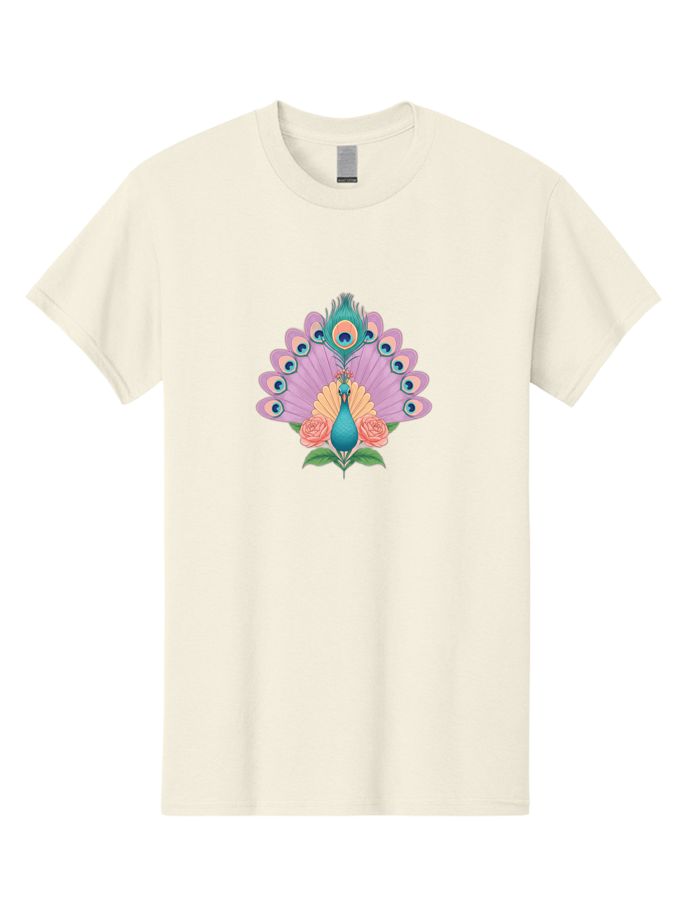 Peacock-With-Roses Men'S Graphic Tee, 100% Cotton, Comfortable Casual Summer Wear, Machine Washable, Peacock With Colorful Feathers, Vibrant Plumage, Blue And Pink Hues, Floral Accents, Pink Roses, Exotic Bird, Artistic Design, Bab136