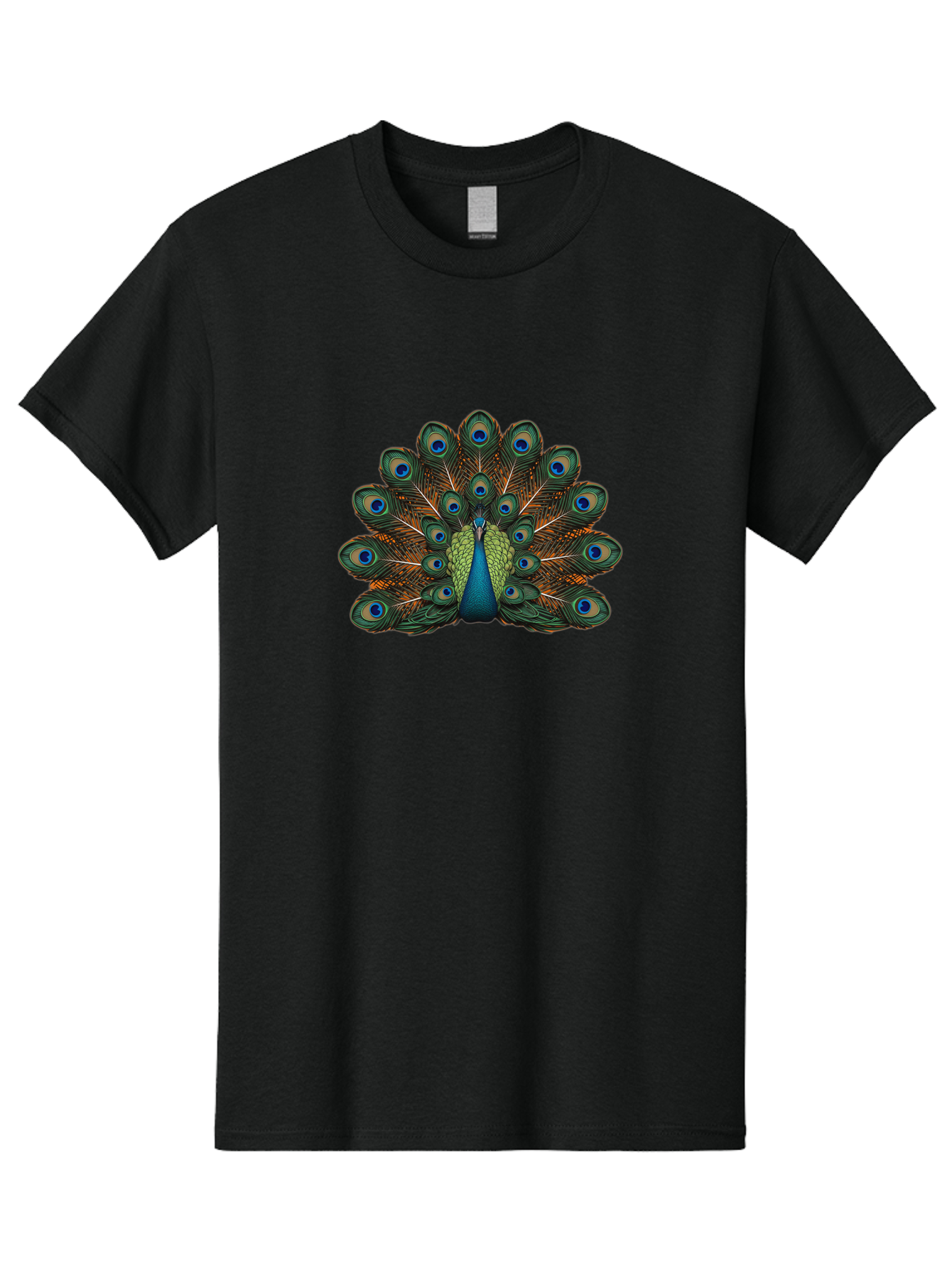 Peacock-With-Tail-Feathers-Spread Men'S Graphic Tee, 100% Cotton, Comfortable Casual Summer Wear, Machine Washable, Peacock, Vibrant Feathers, Blue Eyespots, Green And Gold Plumage, Majestic Bird, Exotic Beauty, Colorful Display, Ornate Tail Bab137