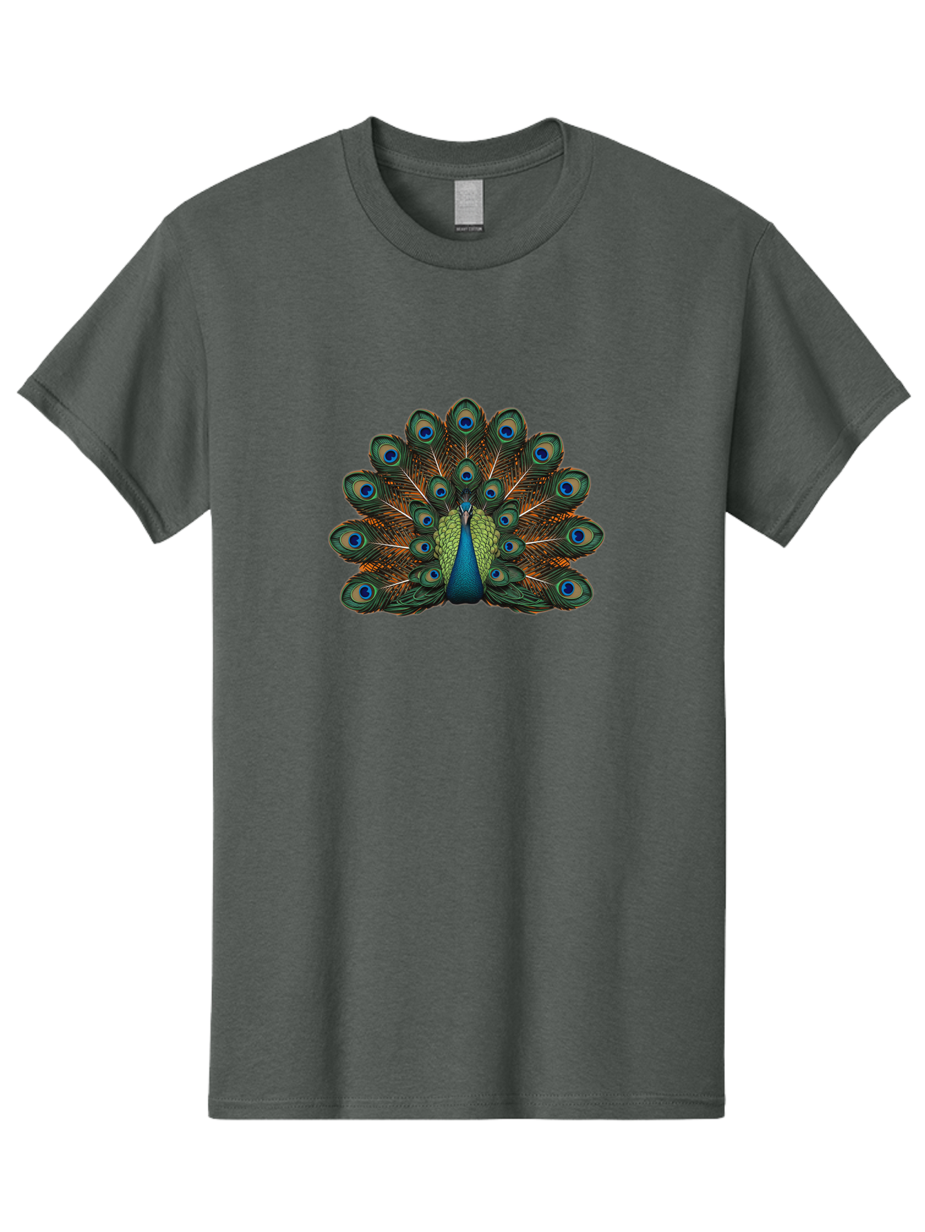 Peacock-With-Tail-Feathers-Spread Men'S Graphic Tee, 100% Cotton, Comfortable Casual Summer Wear, Machine Washable, Peacock, Vibrant Feathers, Blue Eyespots, Green And Gold Plumage, Majestic Bird, Exotic Beauty, Colorful Display, Ornate Tail Bab137