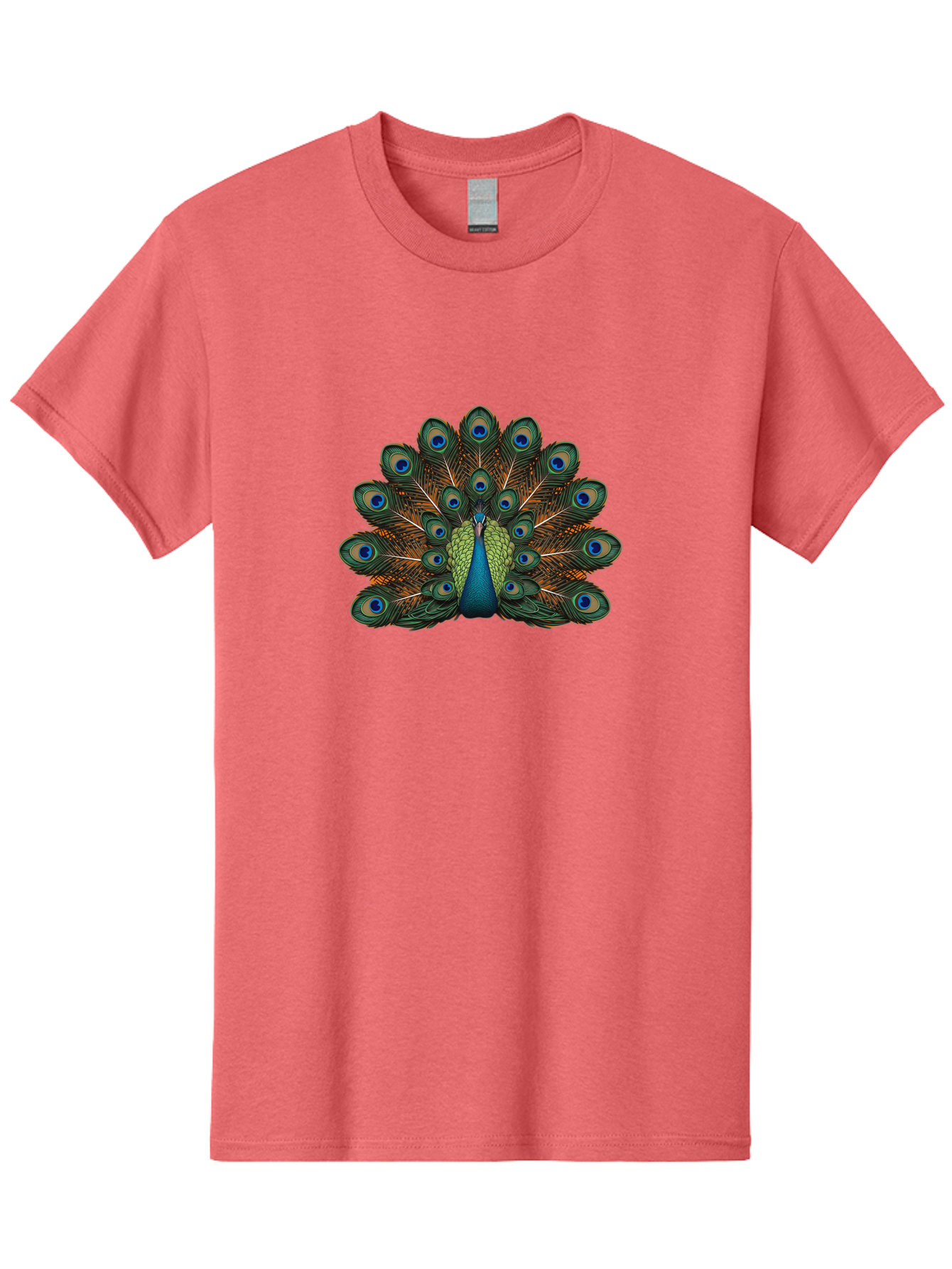 Peacock-With-Tail-Feathers-Spread Men'S Graphic Tee, 100% Cotton, Comfortable Casual Summer Wear, Machine Washable, Peacock, Vibrant Feathers, Blue Eyespots, Green And Gold Plumage, Majestic Bird, Exotic Beauty, Colorful Display, Ornate Tail Bab137
