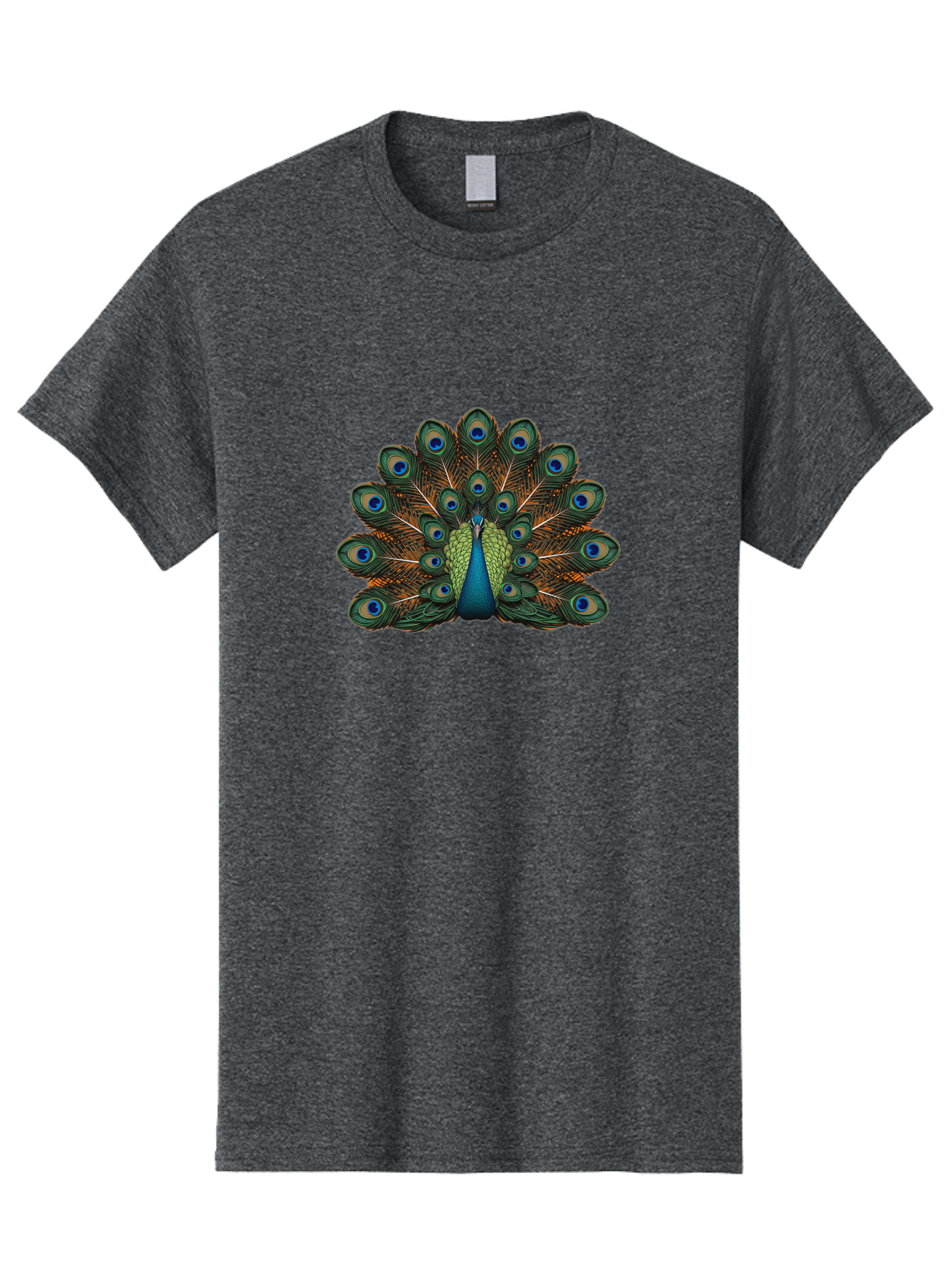 Peacock-With-Tail-Feathers-Spread Men'S Graphic Tee, 100% Cotton, Comfortable Casual Summer Wear, Machine Washable, Peacock, Vibrant Feathers, Blue Eyespots, Green And Gold Plumage, Majestic Bird, Exotic Beauty, Colorful Display, Ornate Tail Bab137